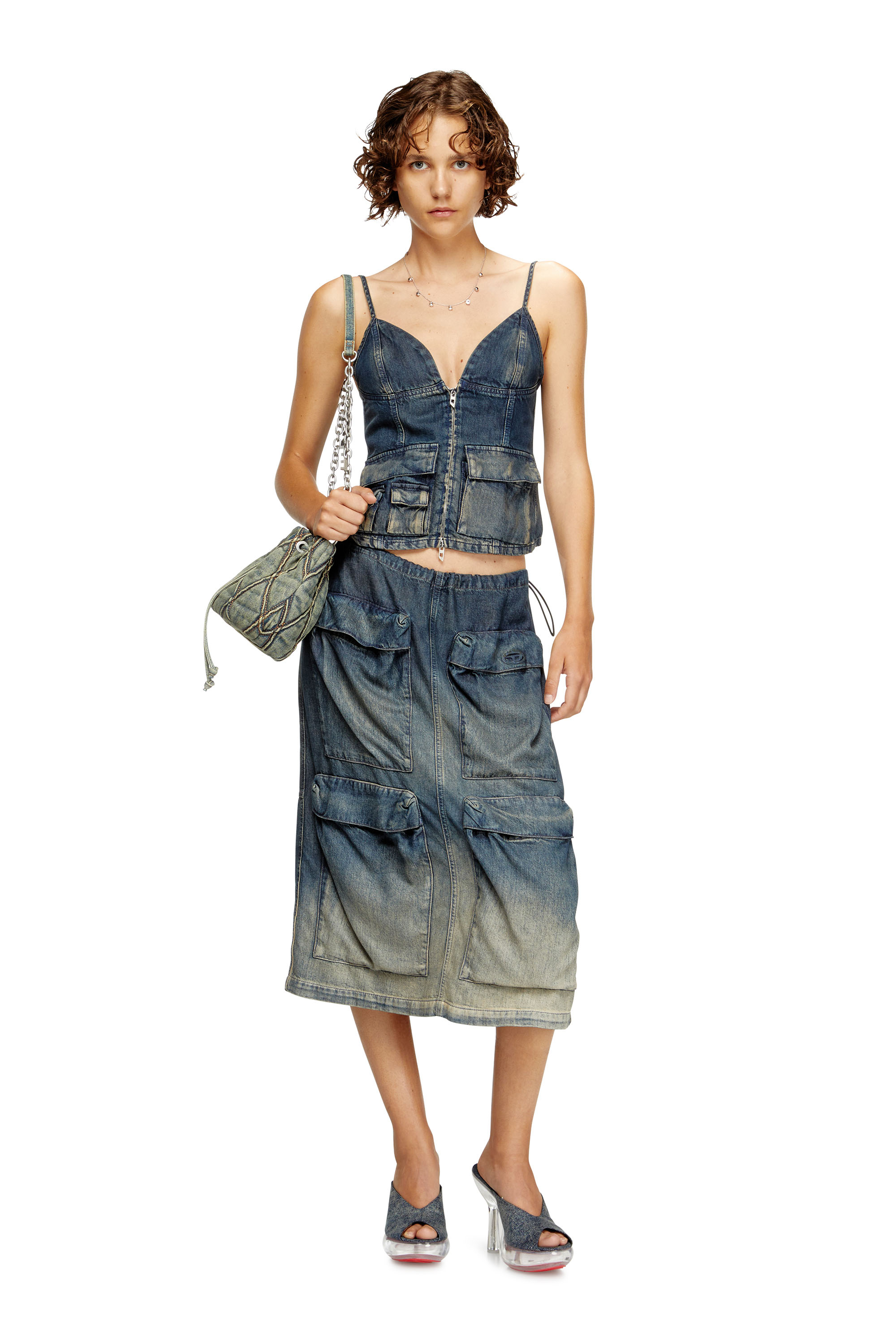 Diesel - DE-MELLIS-S, Woman's Top in gradient fluid denim in Dark Blue - 1