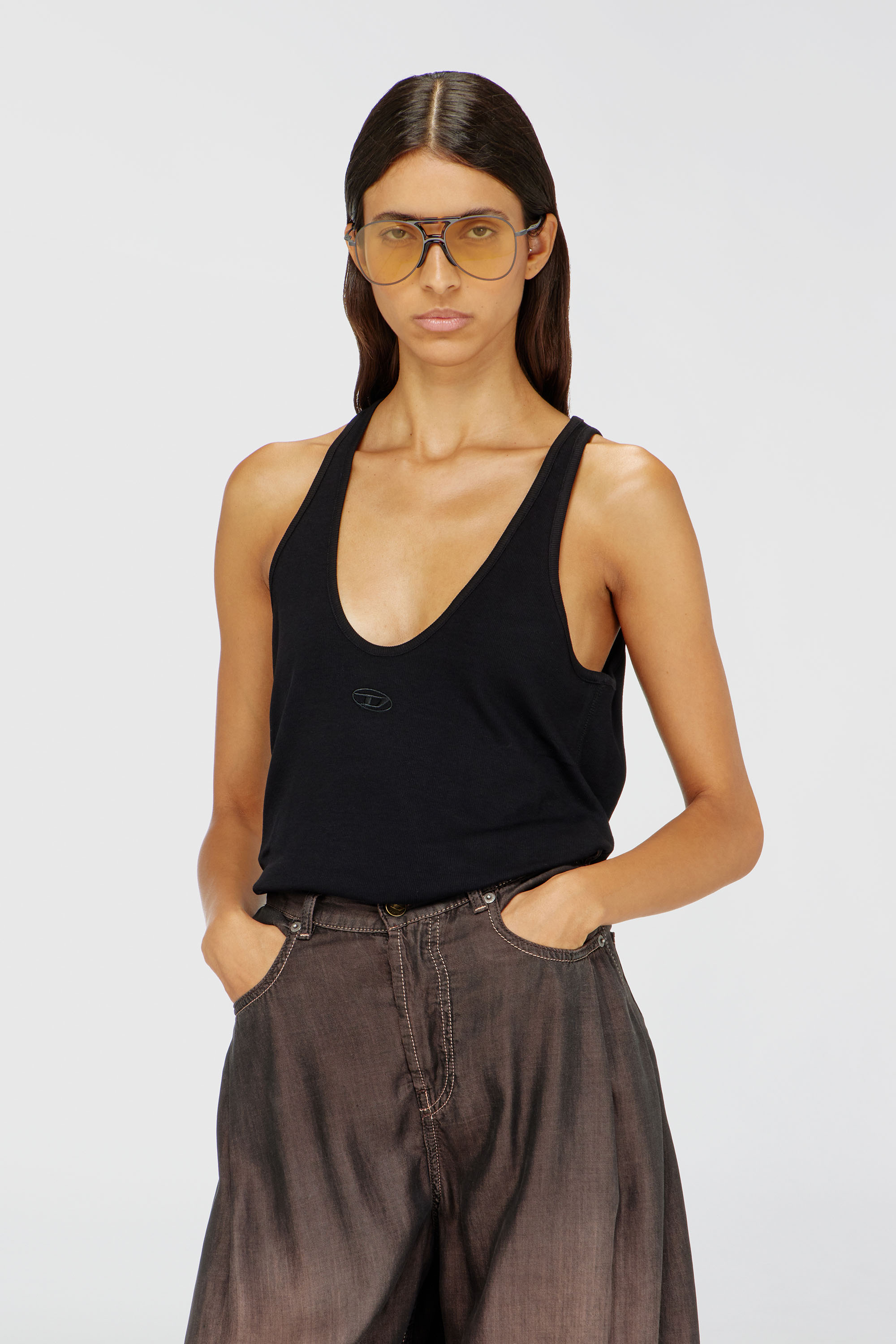 Diesel - T-IPSYA-LKDS, Woman's Ribbed tank top with Oval D in Black - 1
