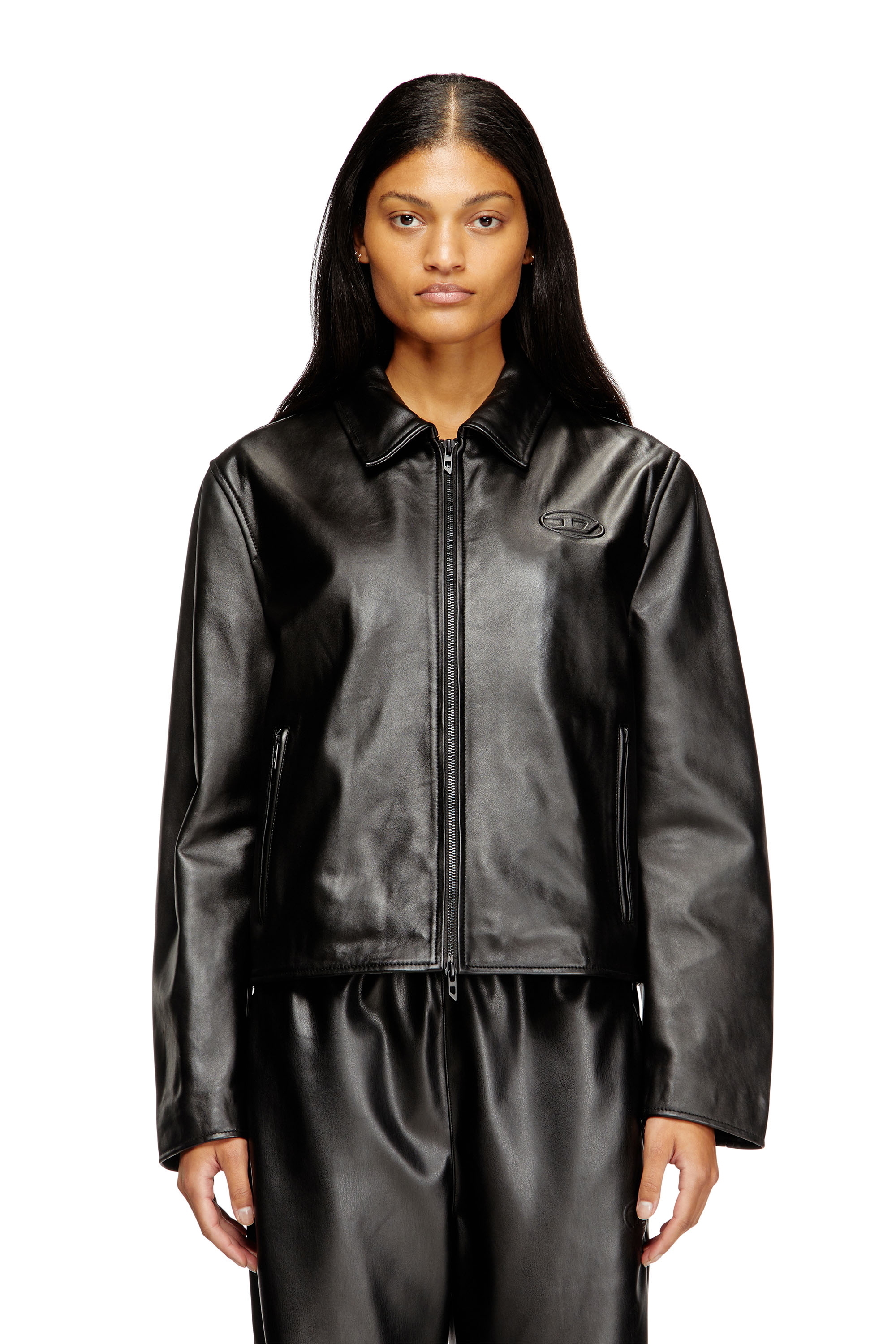 L-AMAR-FEM-S2, Black Diesel - L-AMAR-FEM-S2, Woman's Coach jacket in leather in Black - 3