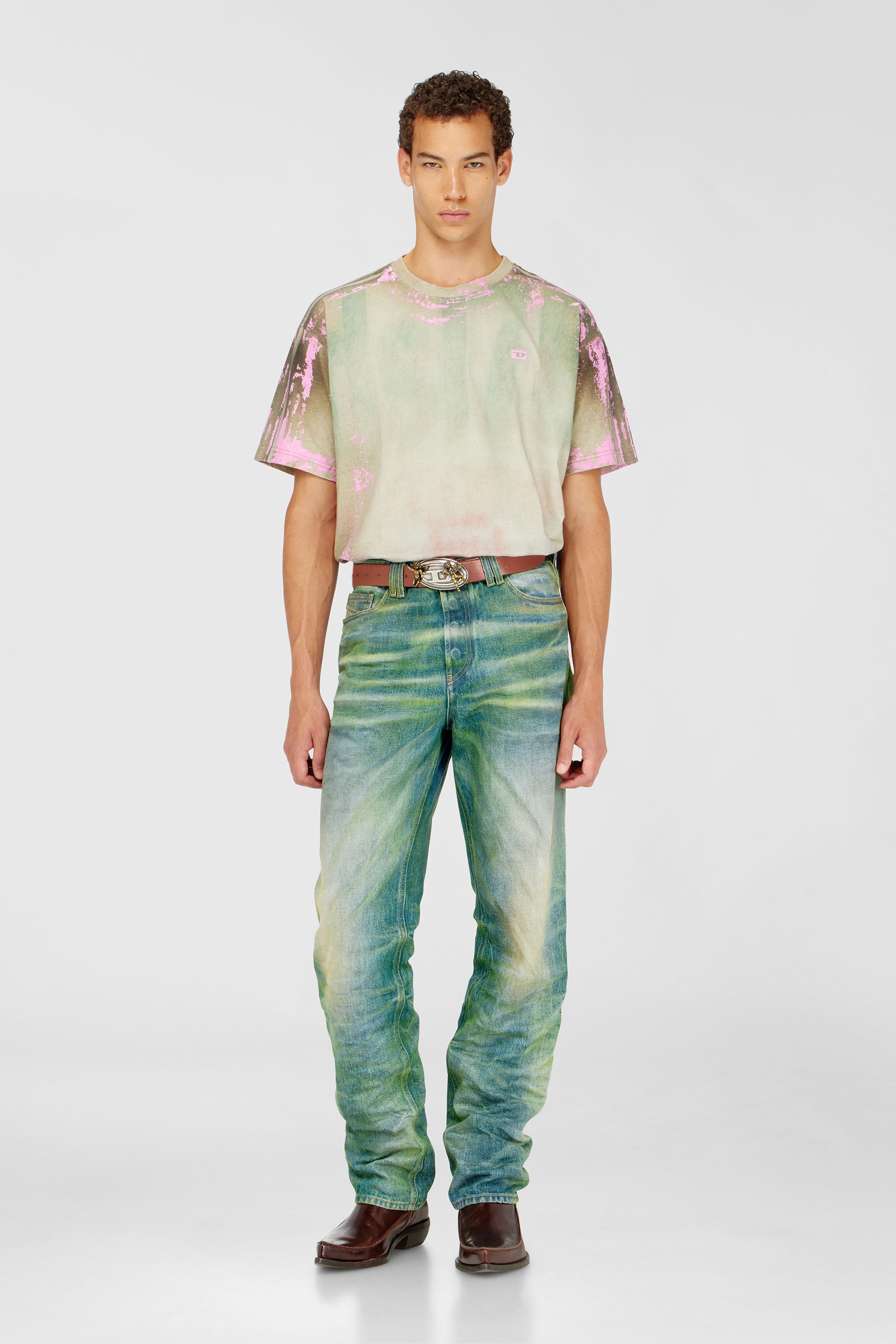 T-shirt in cracked leather-effect jersey