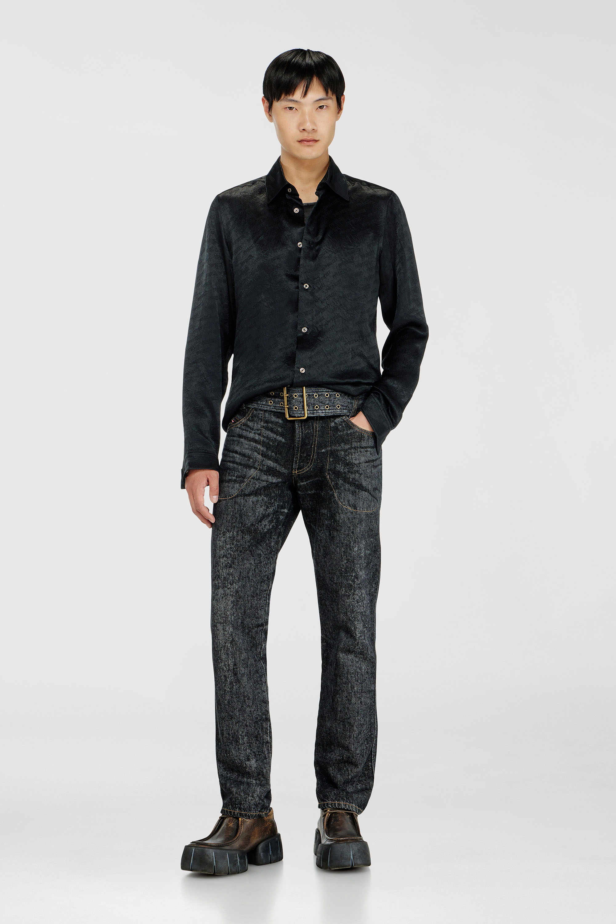 Shirt in logo-jacquard crinkled satin