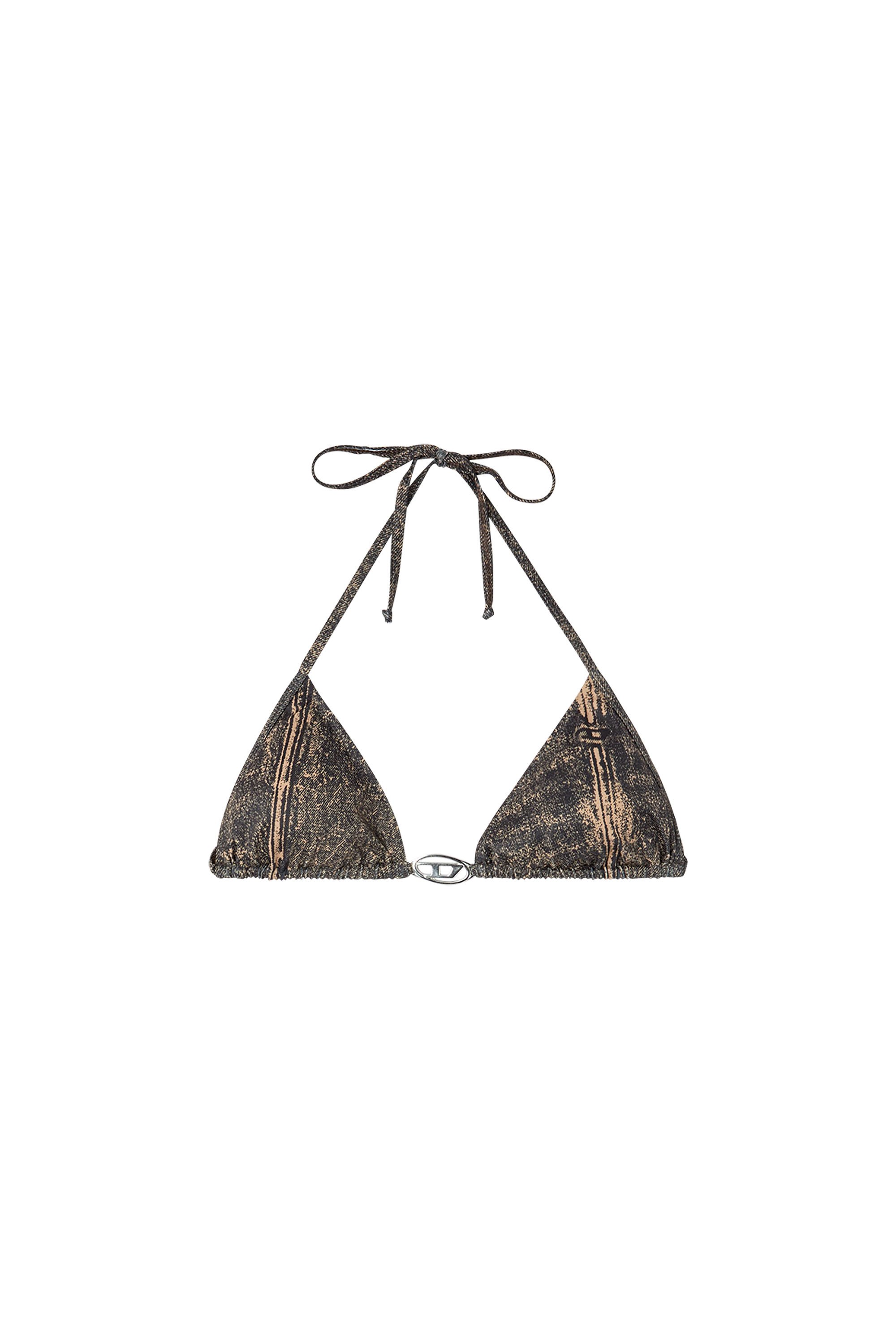 Diesel - SEES-T-DNM, Woman's Triangle bikini top with denim print in Brown/Black - 4