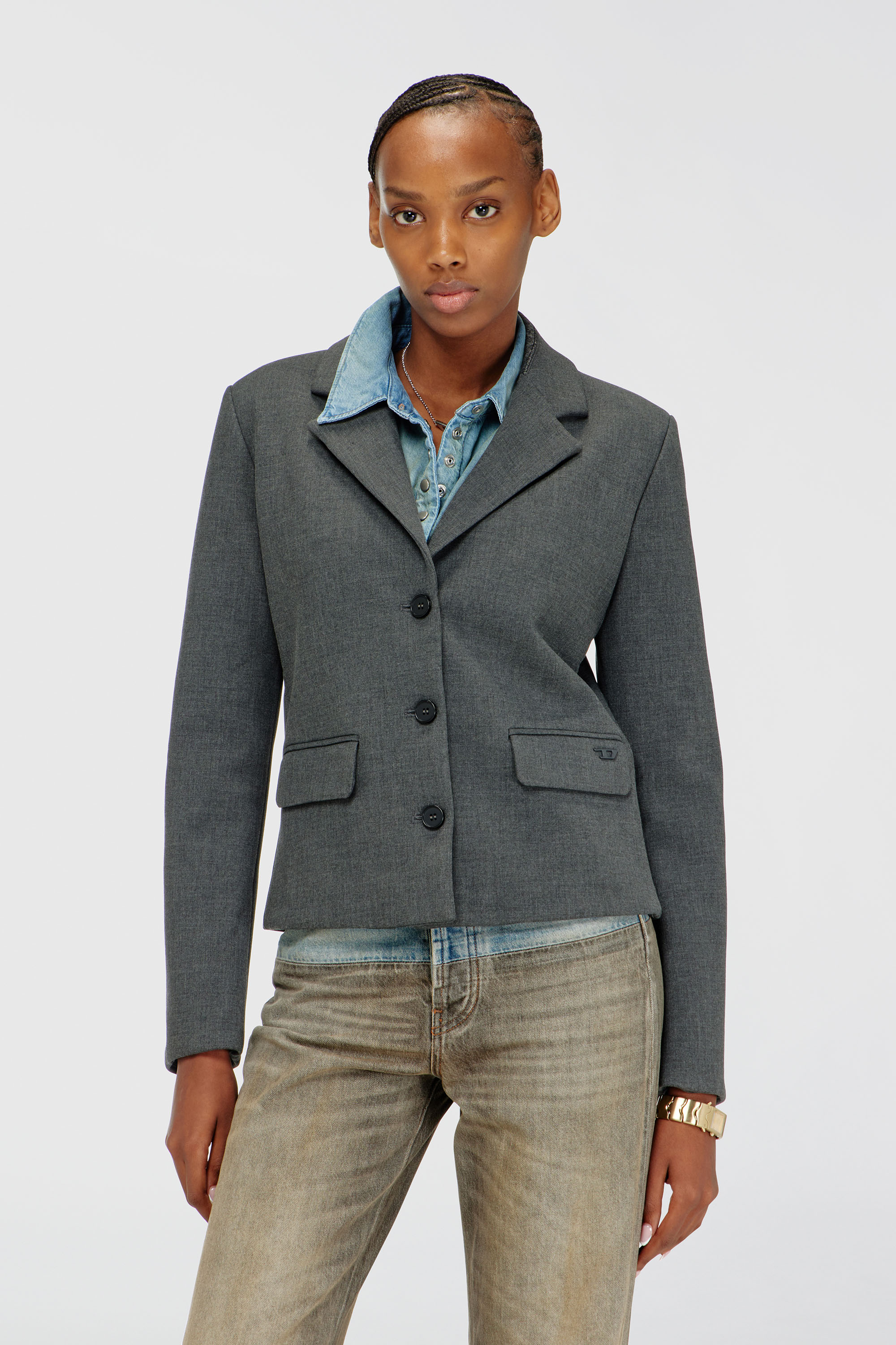 Diesel - G-LINTY, Woman's Cropped blazer with denim-trimmed collar in Grey - 5