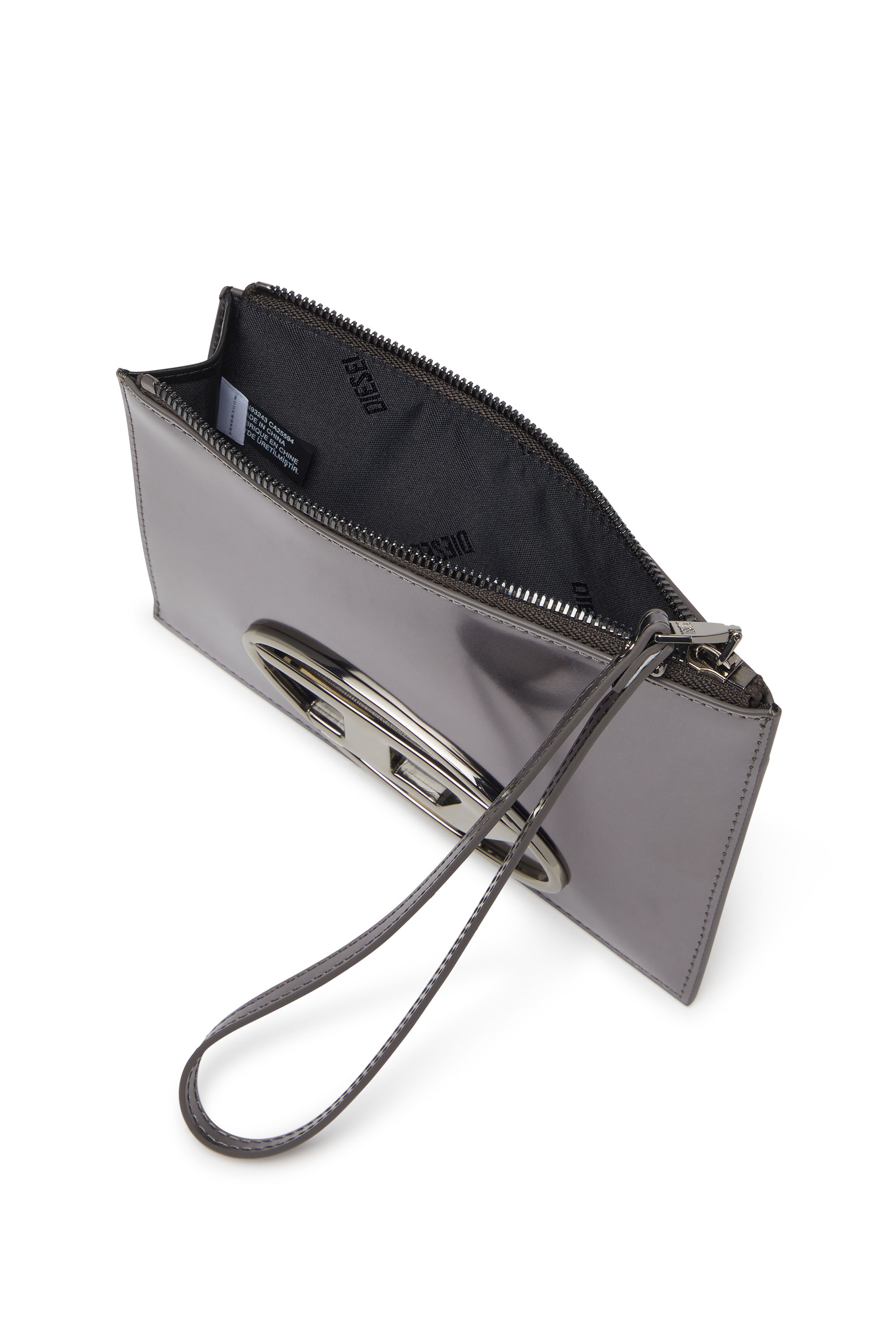 Diesel - 1DR POUCH III, Unisex's Zipped pouch in mirror leather in Grey - 4
