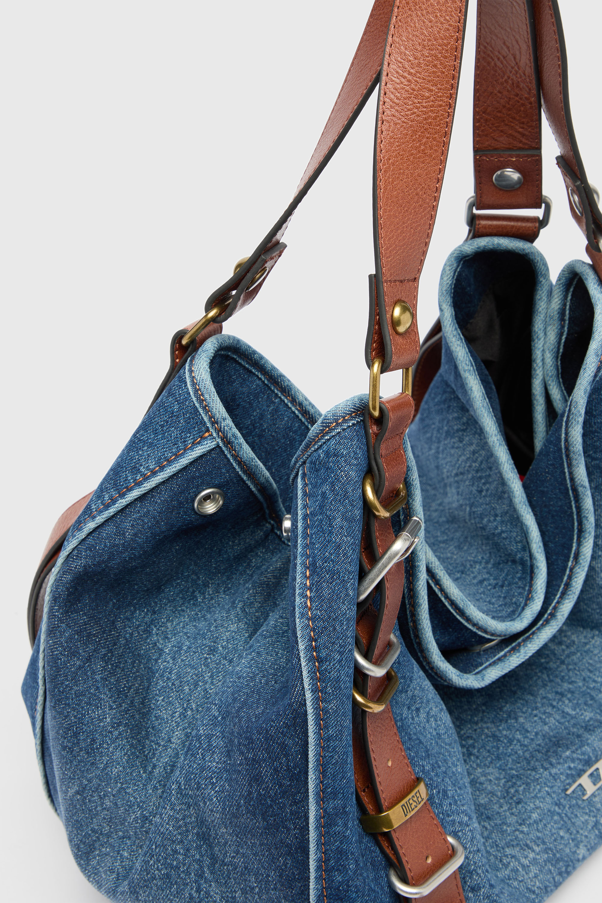 Diesel - D-ONE TOPHANDLE M, Woman's D-One-Medium top-handle bag in denim and leather in null - 5