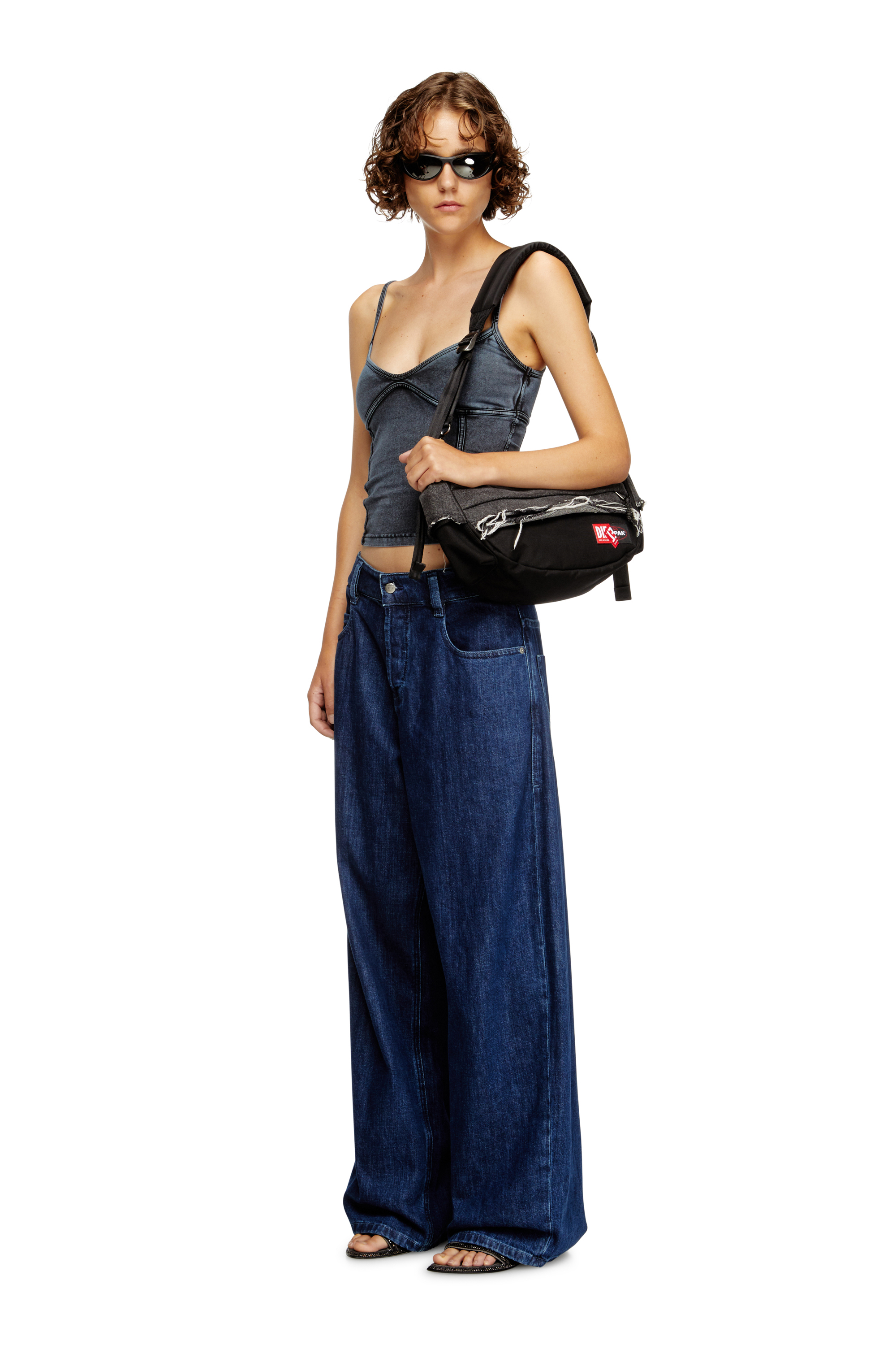 Diesel - DIESEL SHOULDER BAG, Unisex's Shoulder bag in destroyed denim and CORDURA&reg; in Black - 2