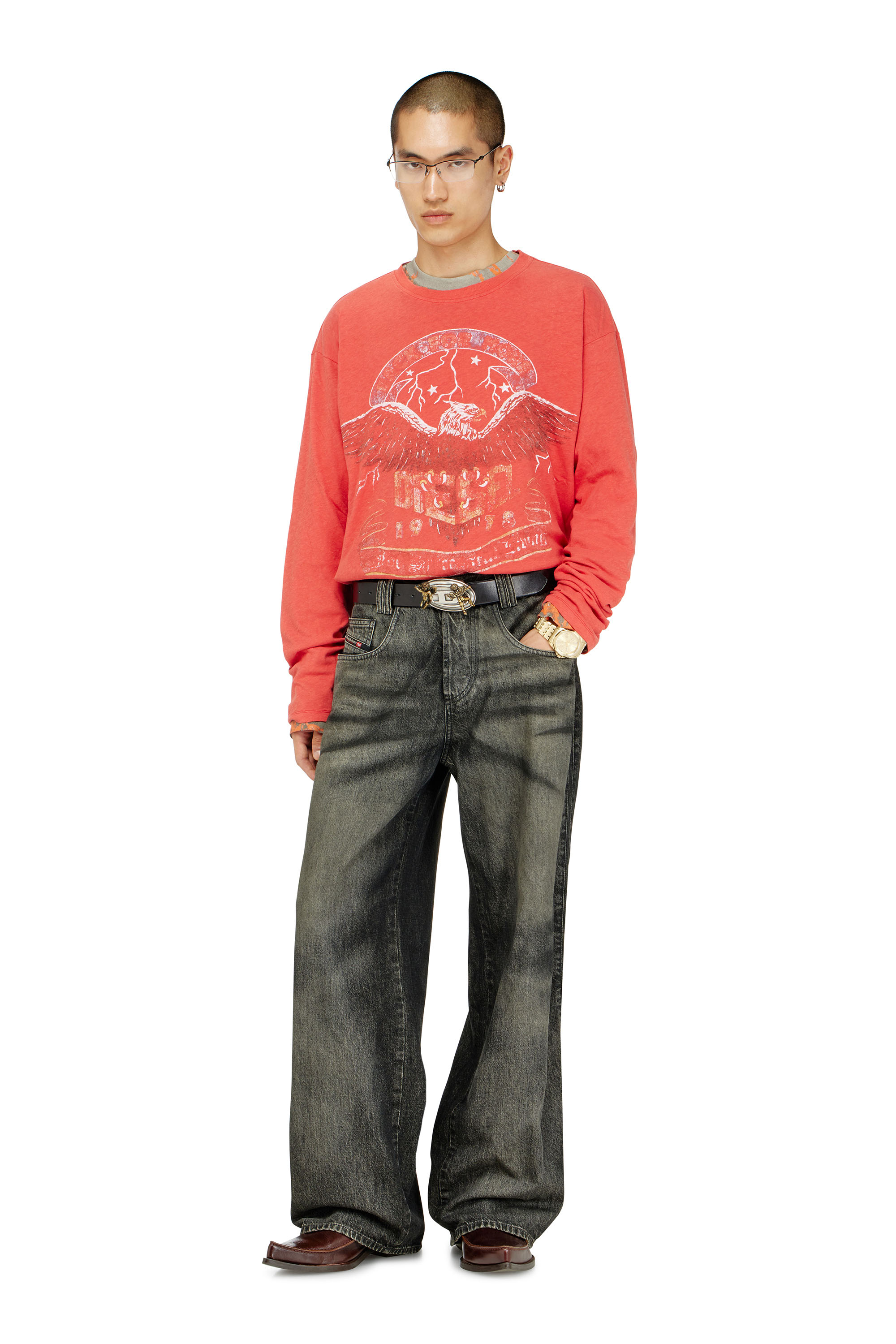 Diesel - T-GERI-LS, Man's Long-sleeve T-shirt with concert graphics in Red - 2
