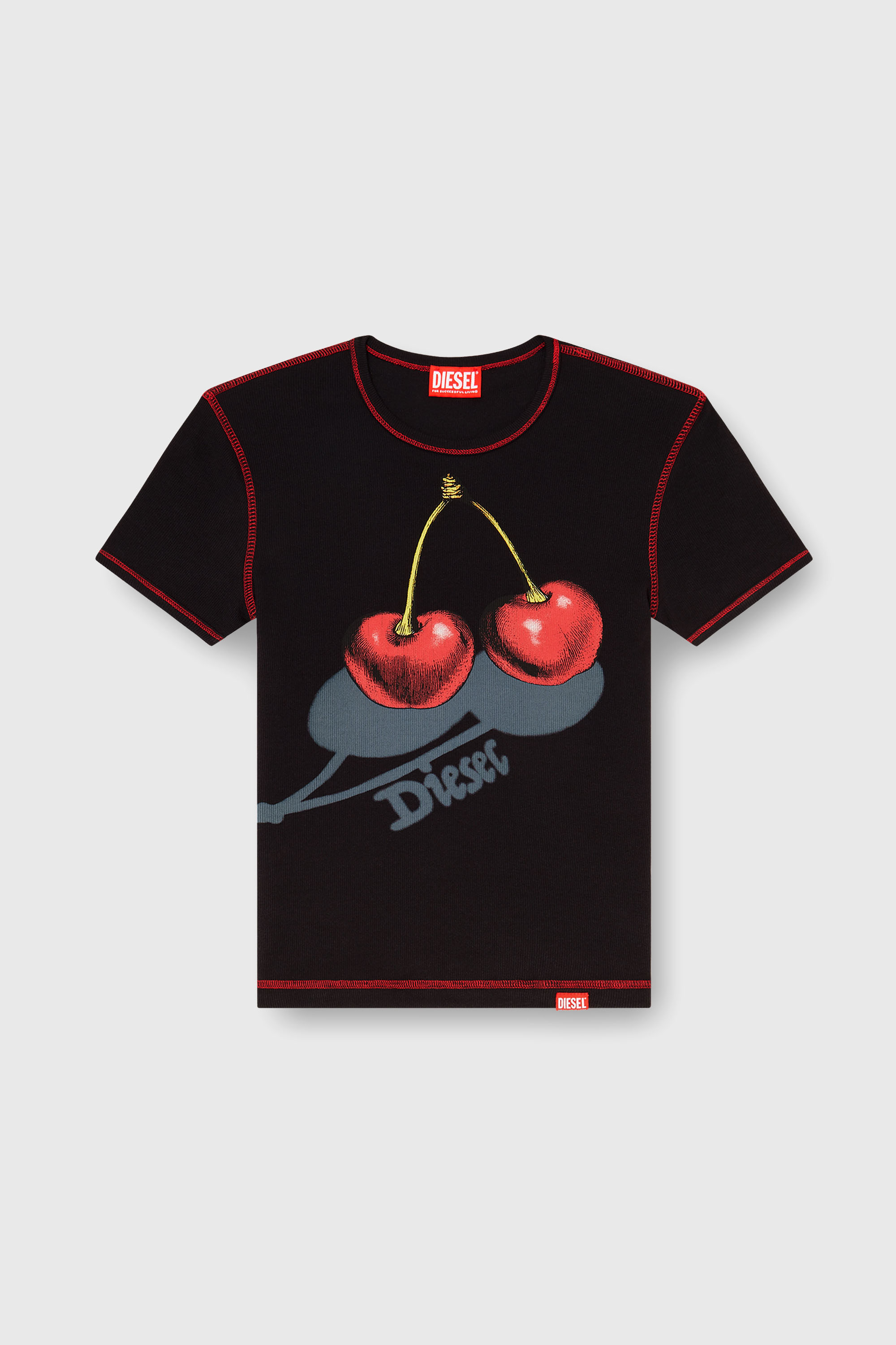 Diesel - SV-T-ELE-CHER, Woman's Slim cotton T-shirt with cherry print in Black - 2