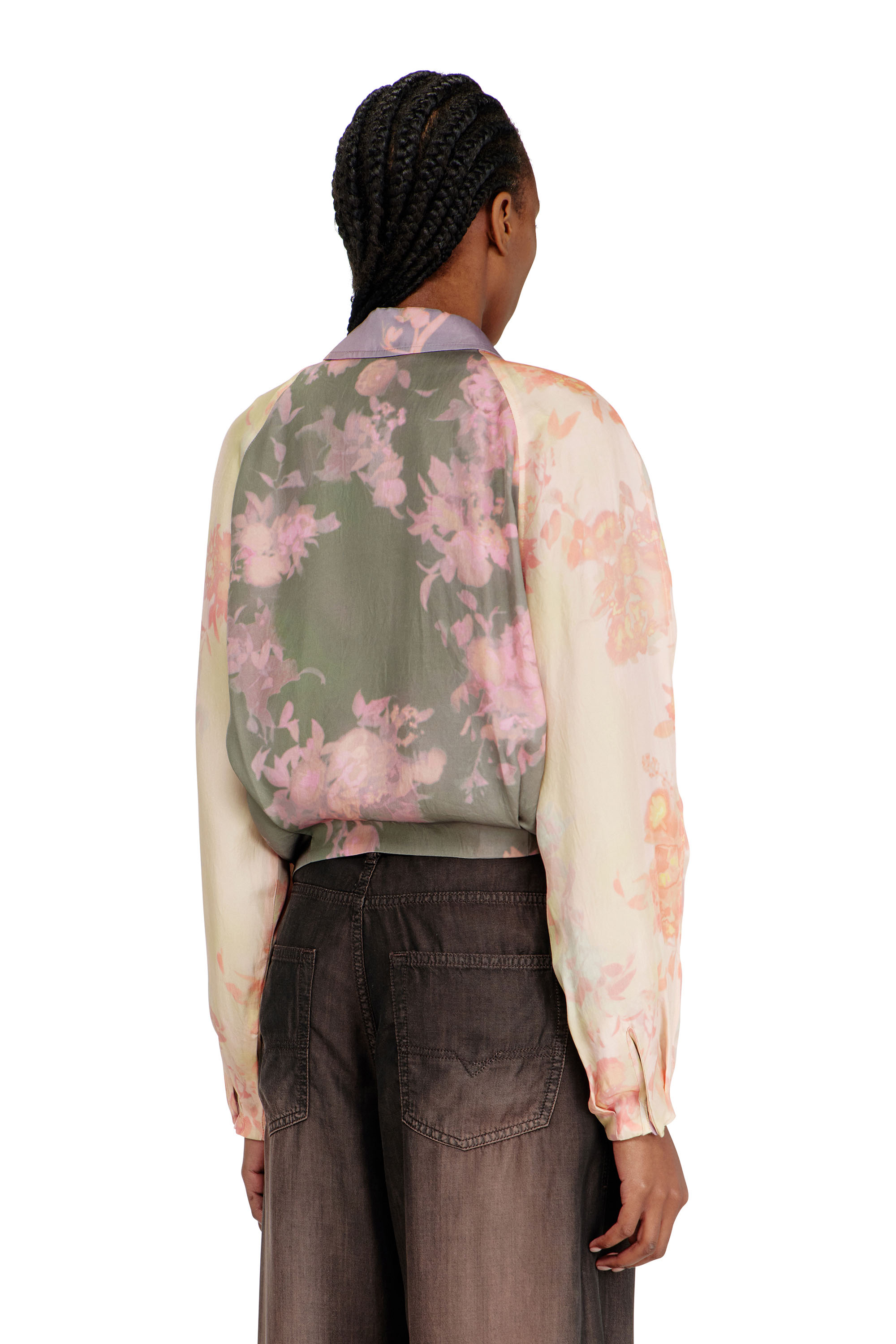 Diesel - G-ALENA, Woman's Floral bomber jacket in crinkled acetate in null - 4