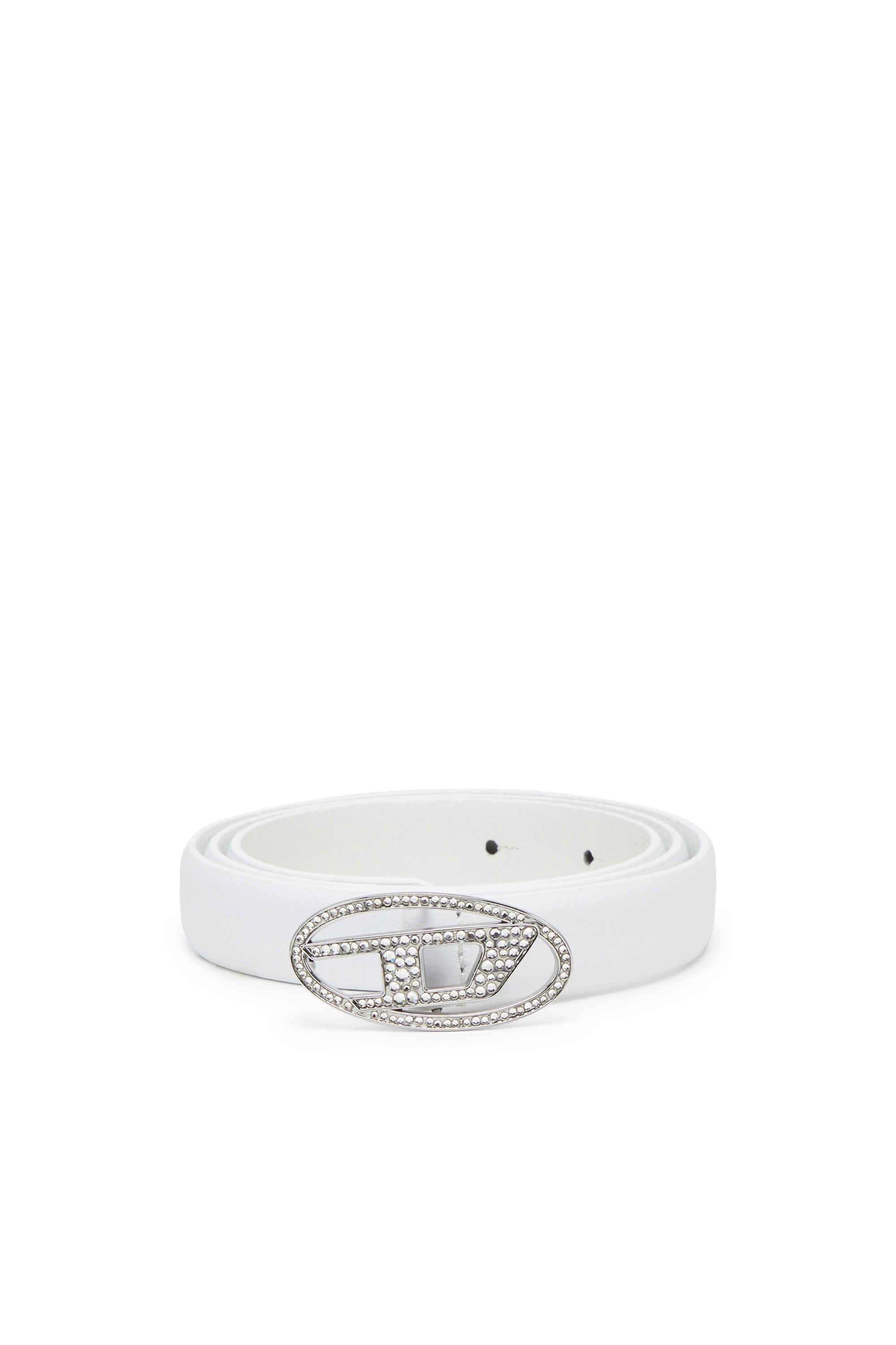 Diesel - B-1DR STRASS 20, Woman's 1.9cm slim leather belt with crystal buckle in White - 1