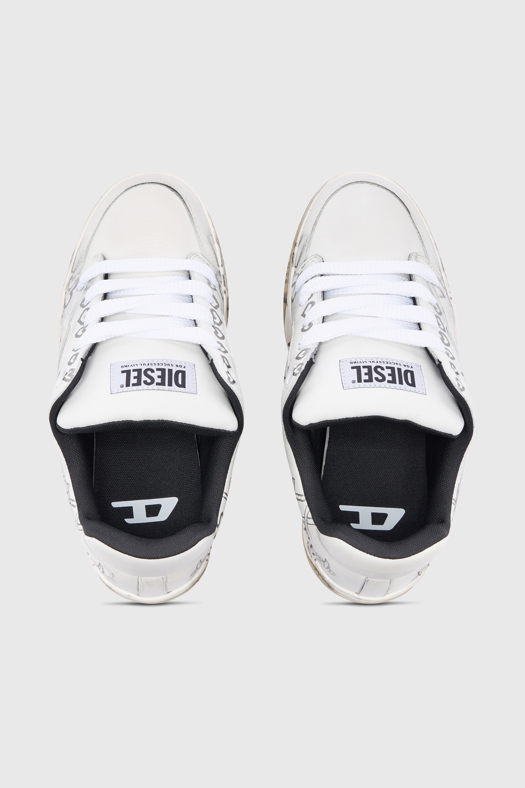 Diesel - S-D-OLLIE LOW, Man's D-Ollie-Leather sneakers with graffiti print in White - 6