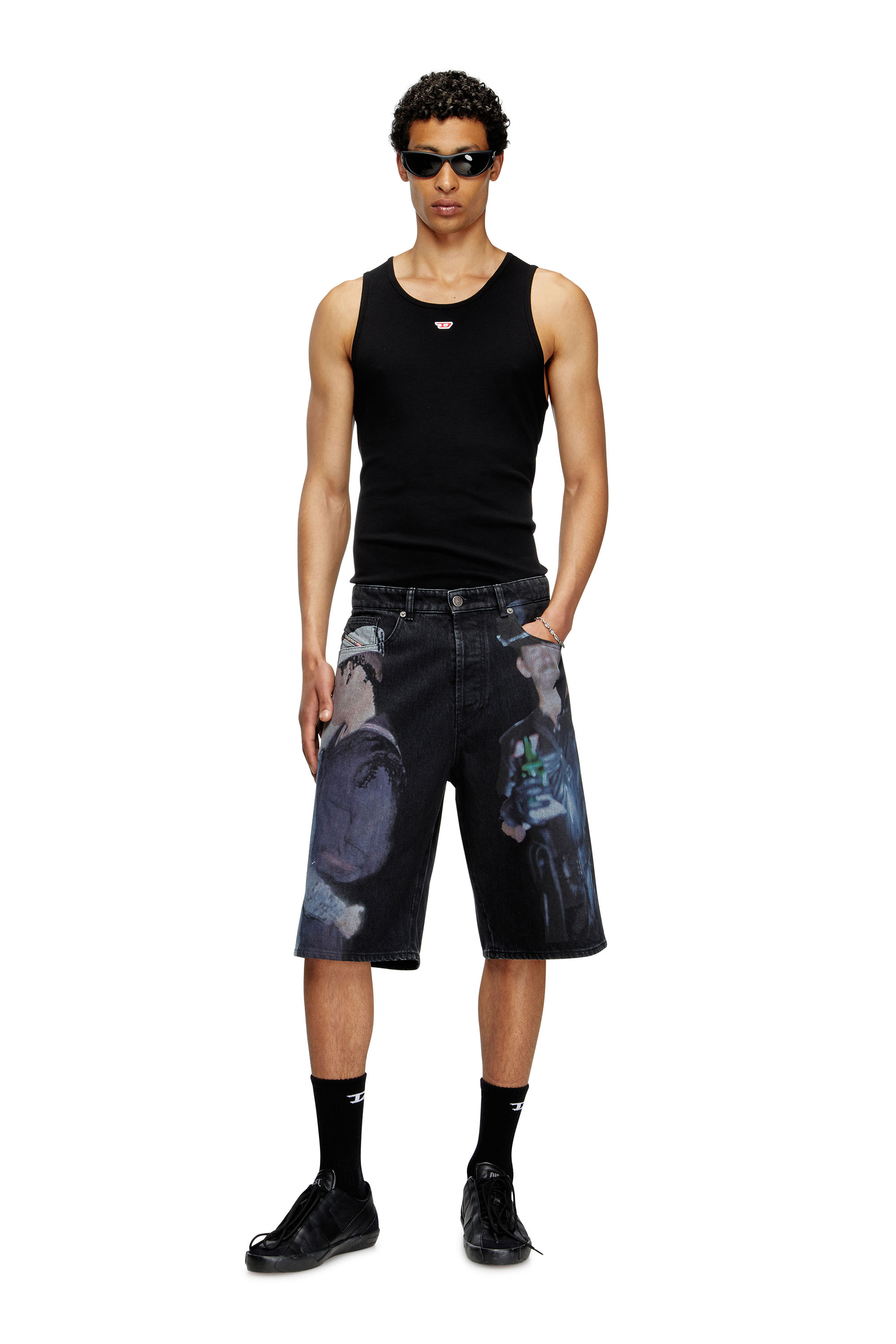 Diesel - PR-D-RIXFORD-S, Unisex's Denim shorts with multicolour print in Black - 1