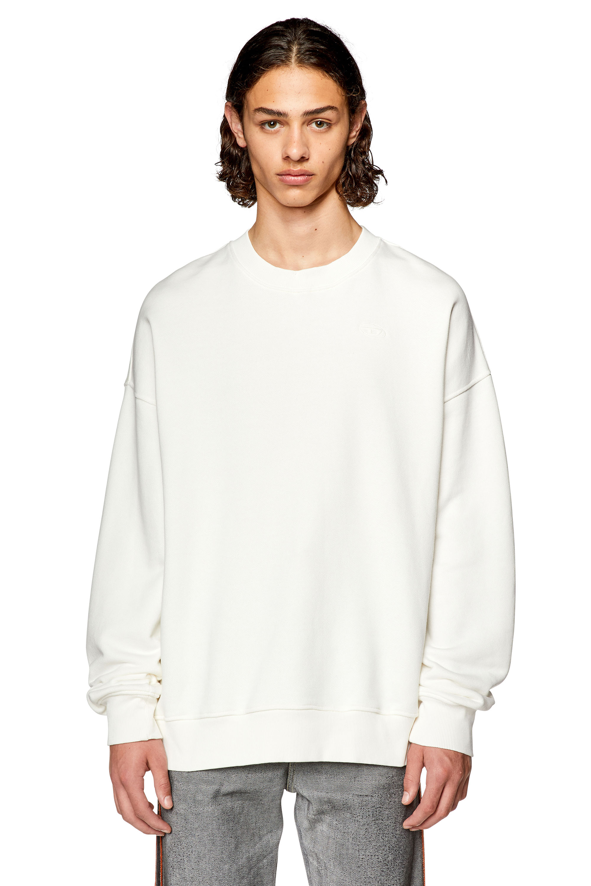 Diesel - S-STRAPOVAL, Man's Ripped sweatshirt with logo embroidery in White - 4