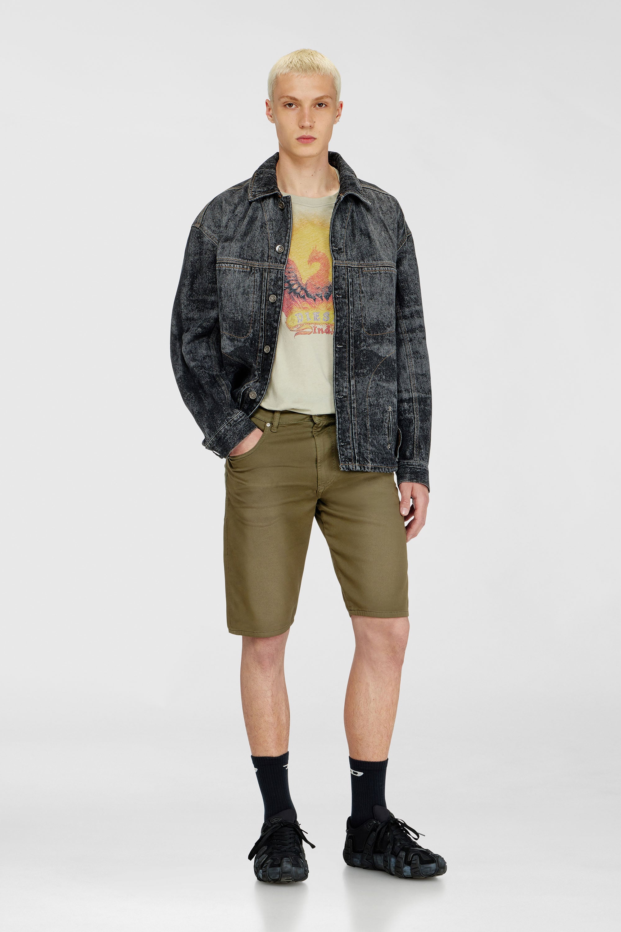 Slim shorts in coloured denim