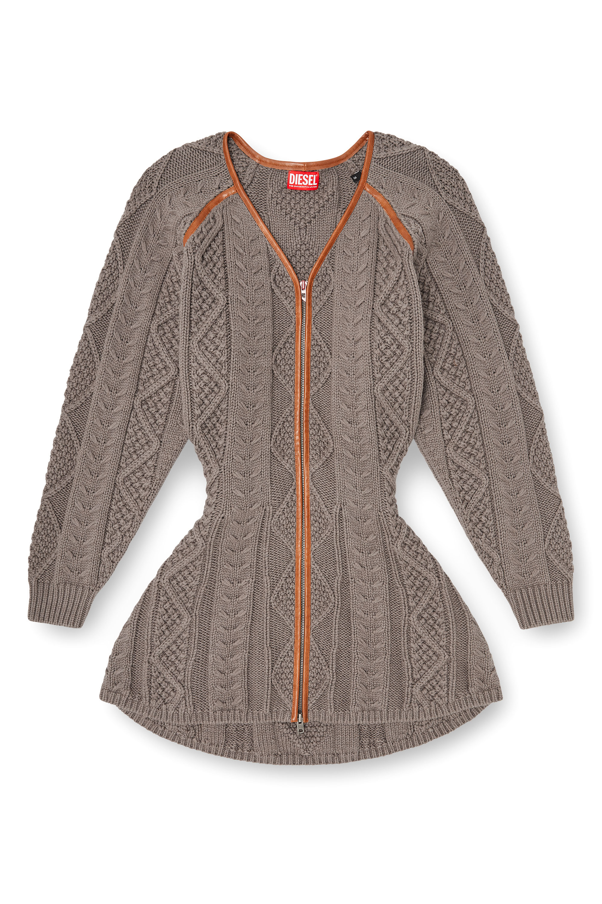 Diesel - M-INTESSE, Woman's Mini cardigan dress in cable knit in Grey - 3
