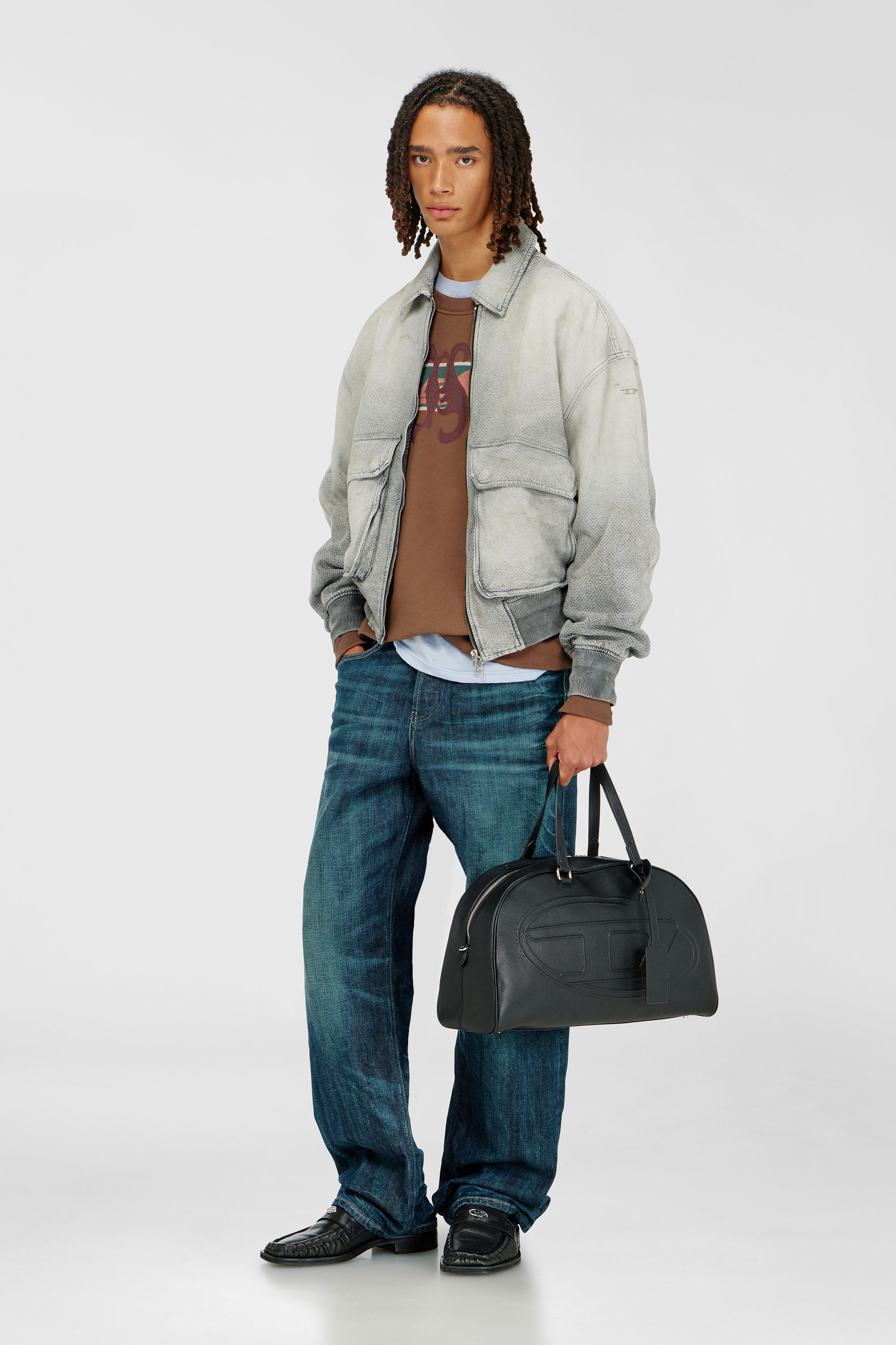 Diesel - D-KURZ, Unisex's Jacket in distressed herringbone denim in Light Grey - 2