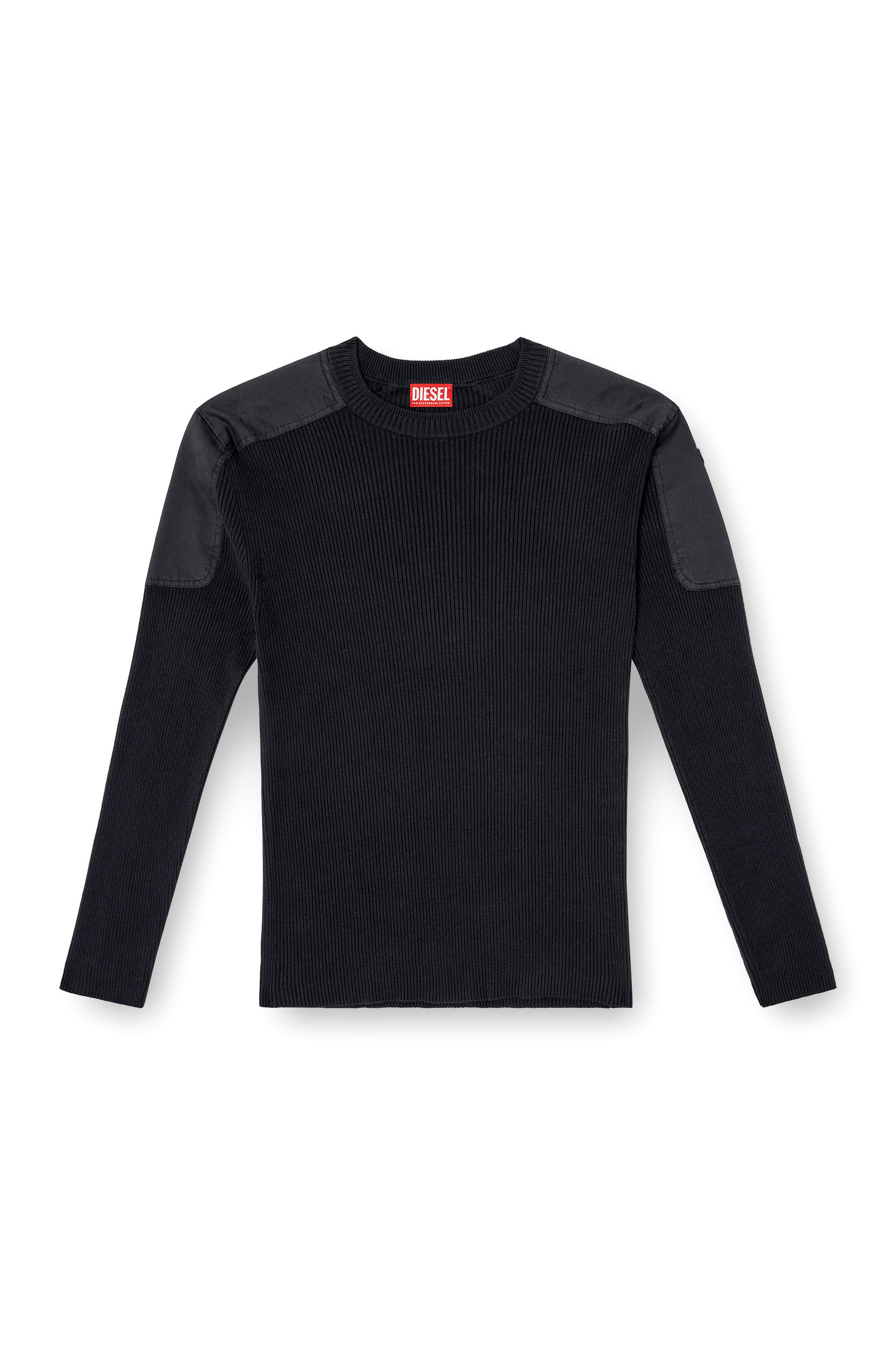 Diesel - K-MARTIN, Man's Ribbed jumper with shoulder panels in Black - 3