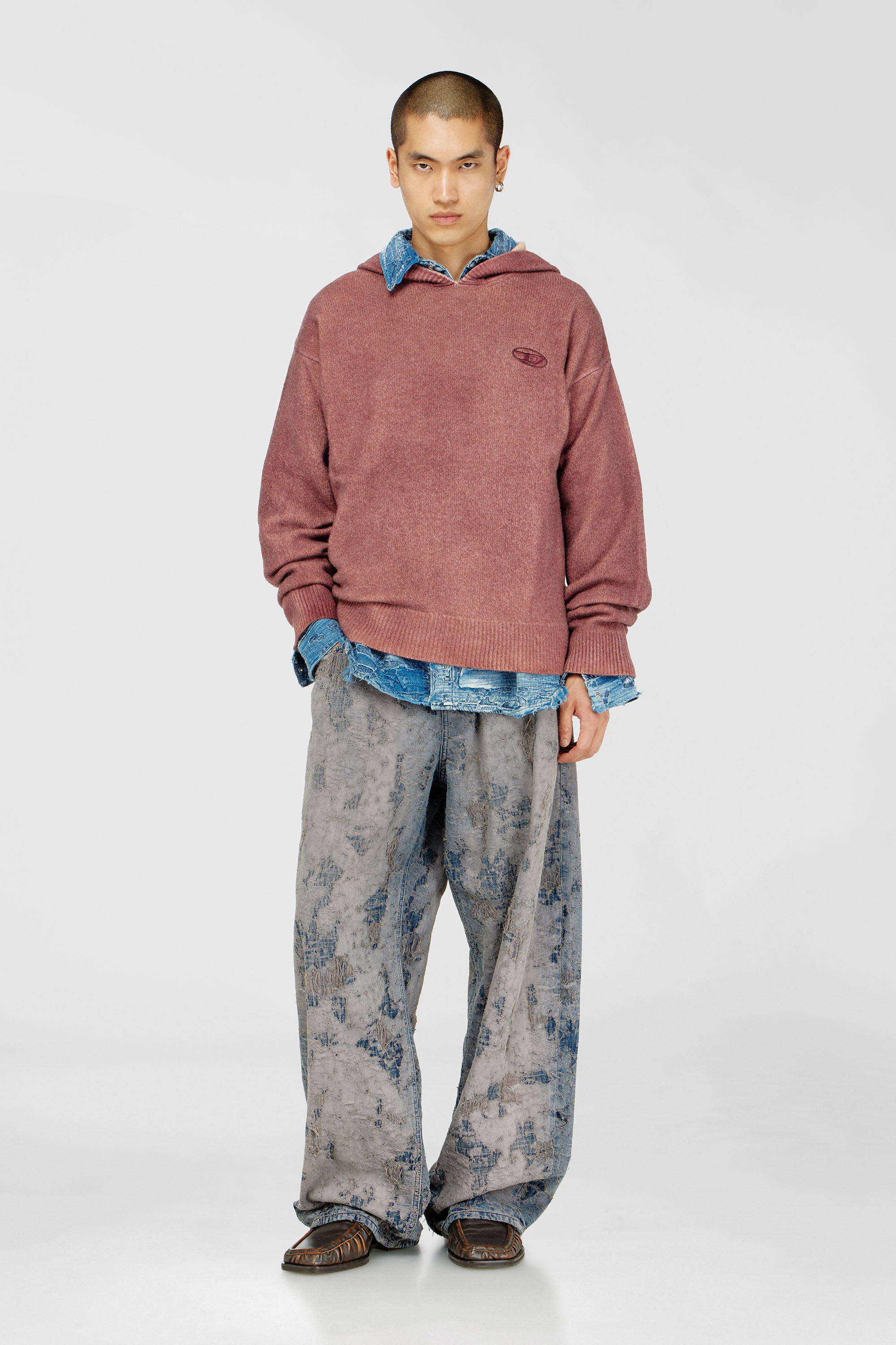 Double-dyed hoodie in wool-blend knit