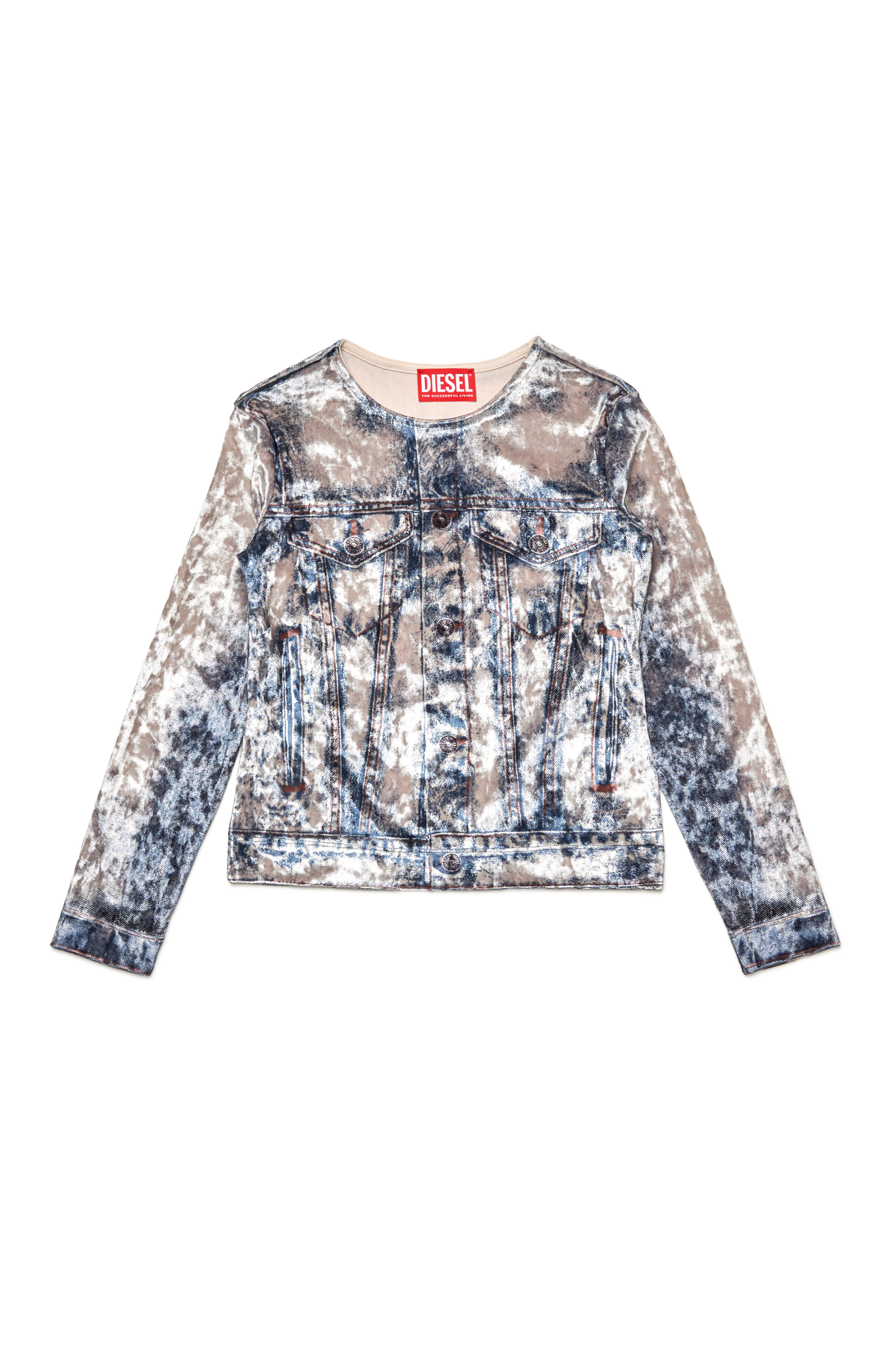 Diesel - TCLAUVET, Woman's Long-sleeve top with trompe l'oeil print in Light Blue - 1