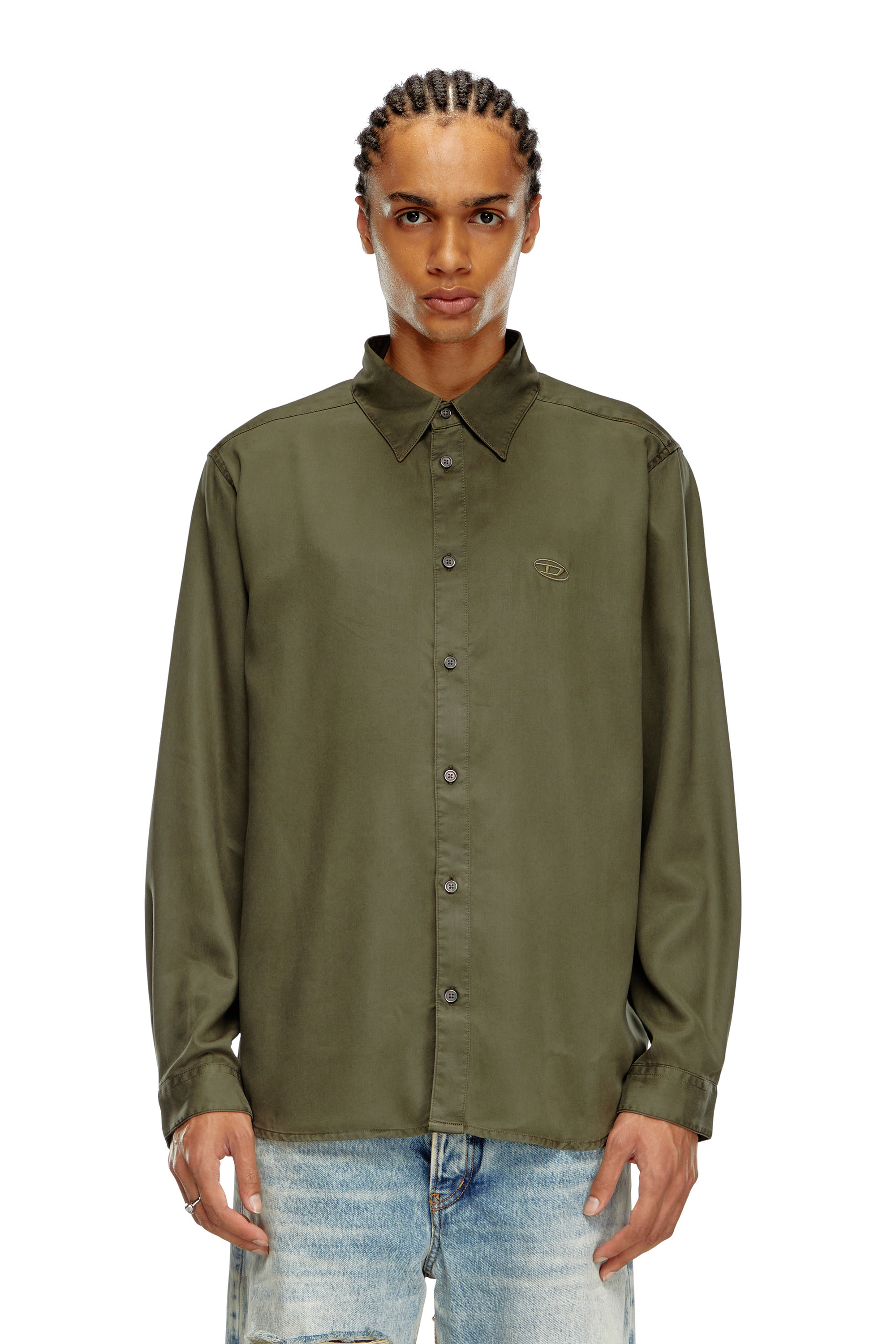 Diesel - S-SIMPLY-C, Man's Fluid shirt with logo embroidery in Olive Green - 5