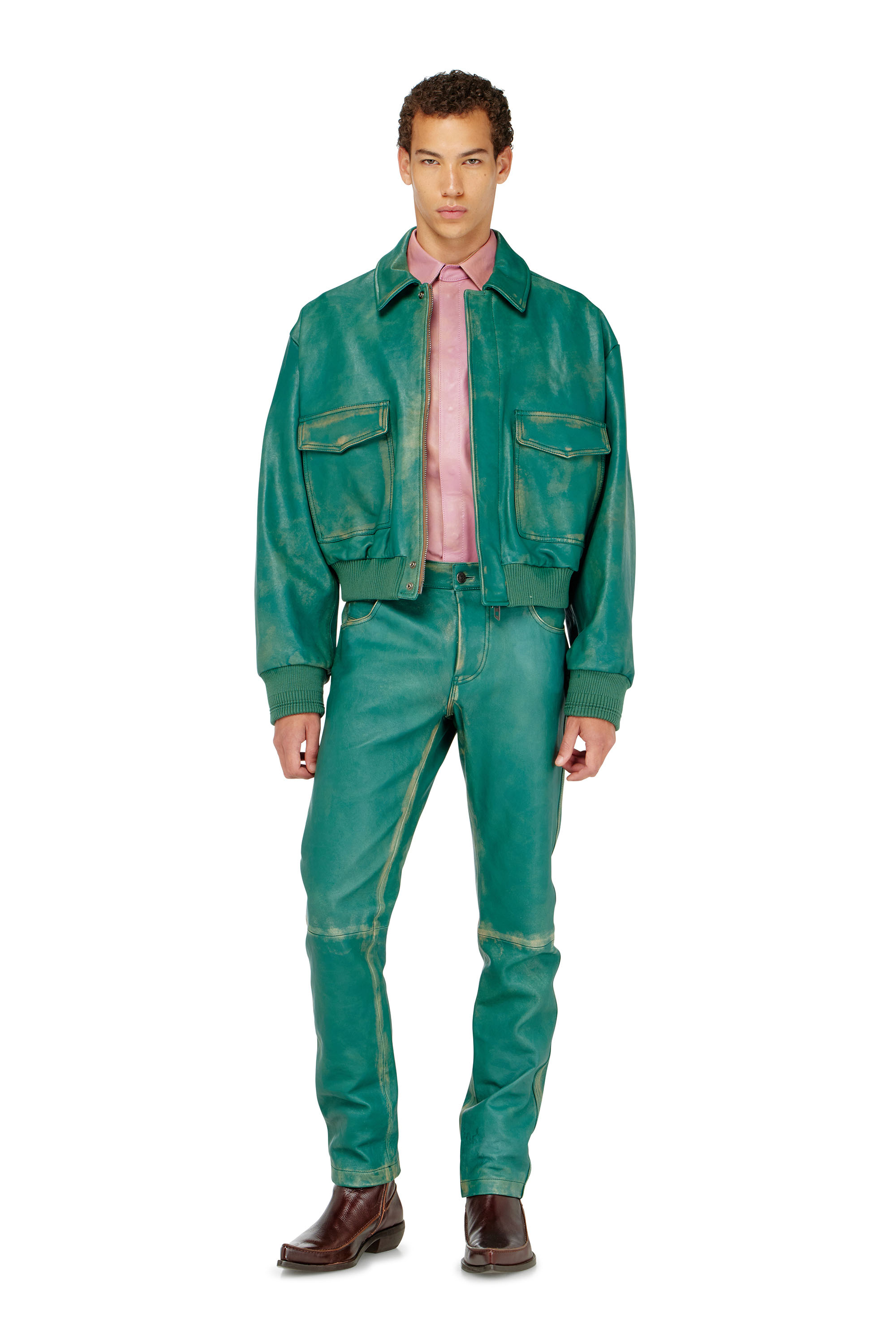 Diesel - P-OCKET, Man's Pants in treated leather in Green - 1