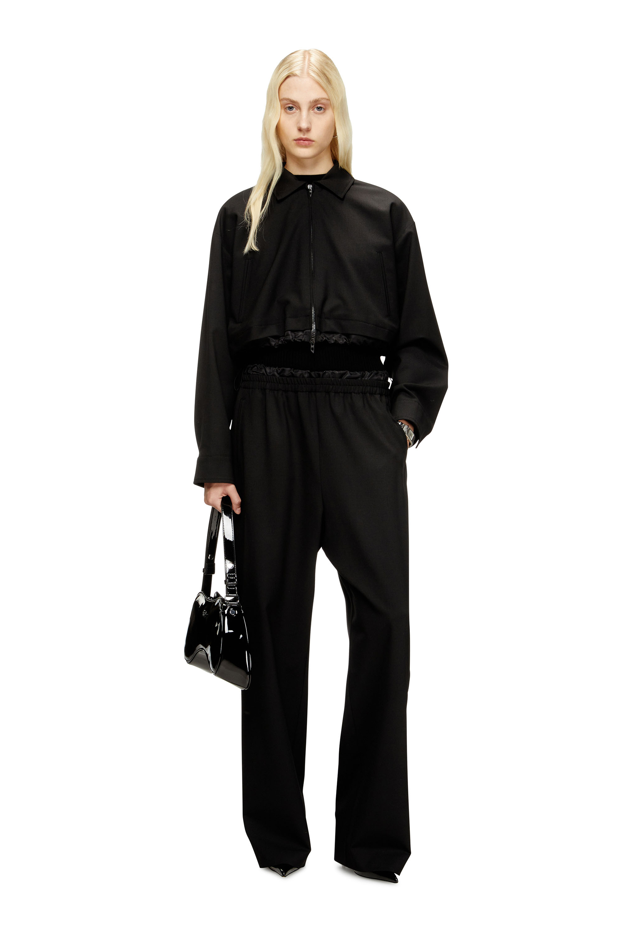 Diesel - J-TING-FEM-R2, Woman's Cropped jacket in tailoring fabric and nylon in Black - 2