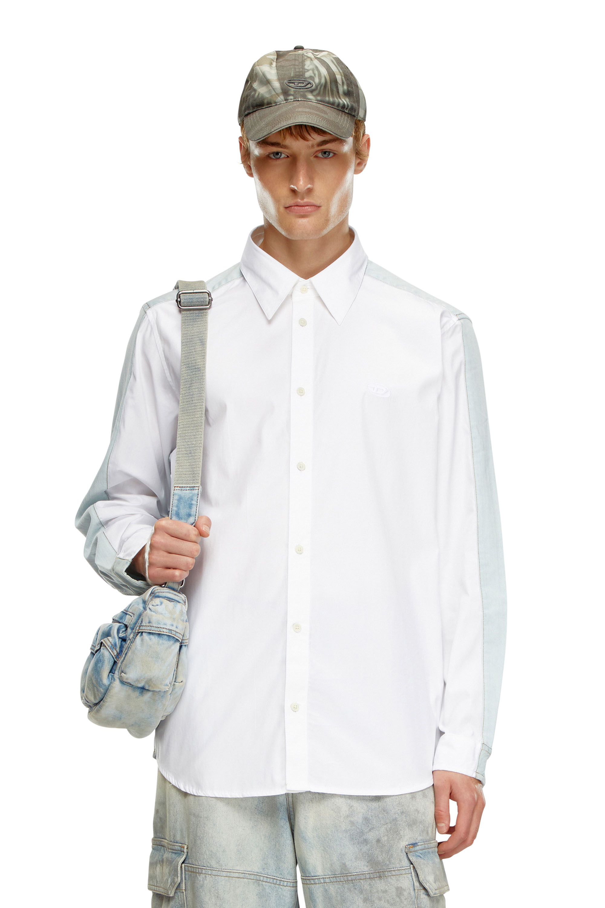 Diesel - S-SIMPLY-DNM, Man's Shirt in cotton poplin and denim in White/Blue - 1