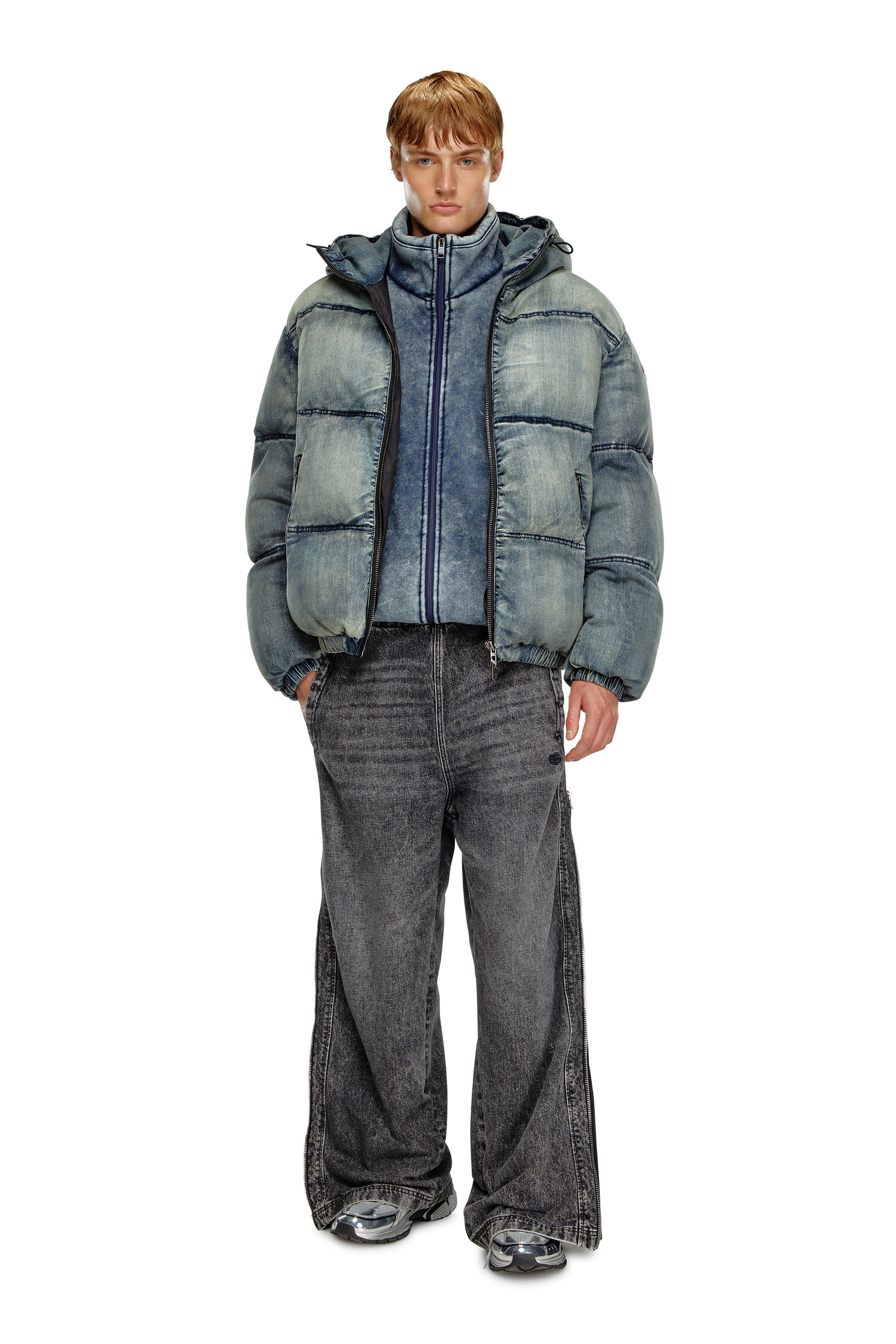 Diesel - W-MONS, Man's Puffer jacket in treated denim in Blue - 2