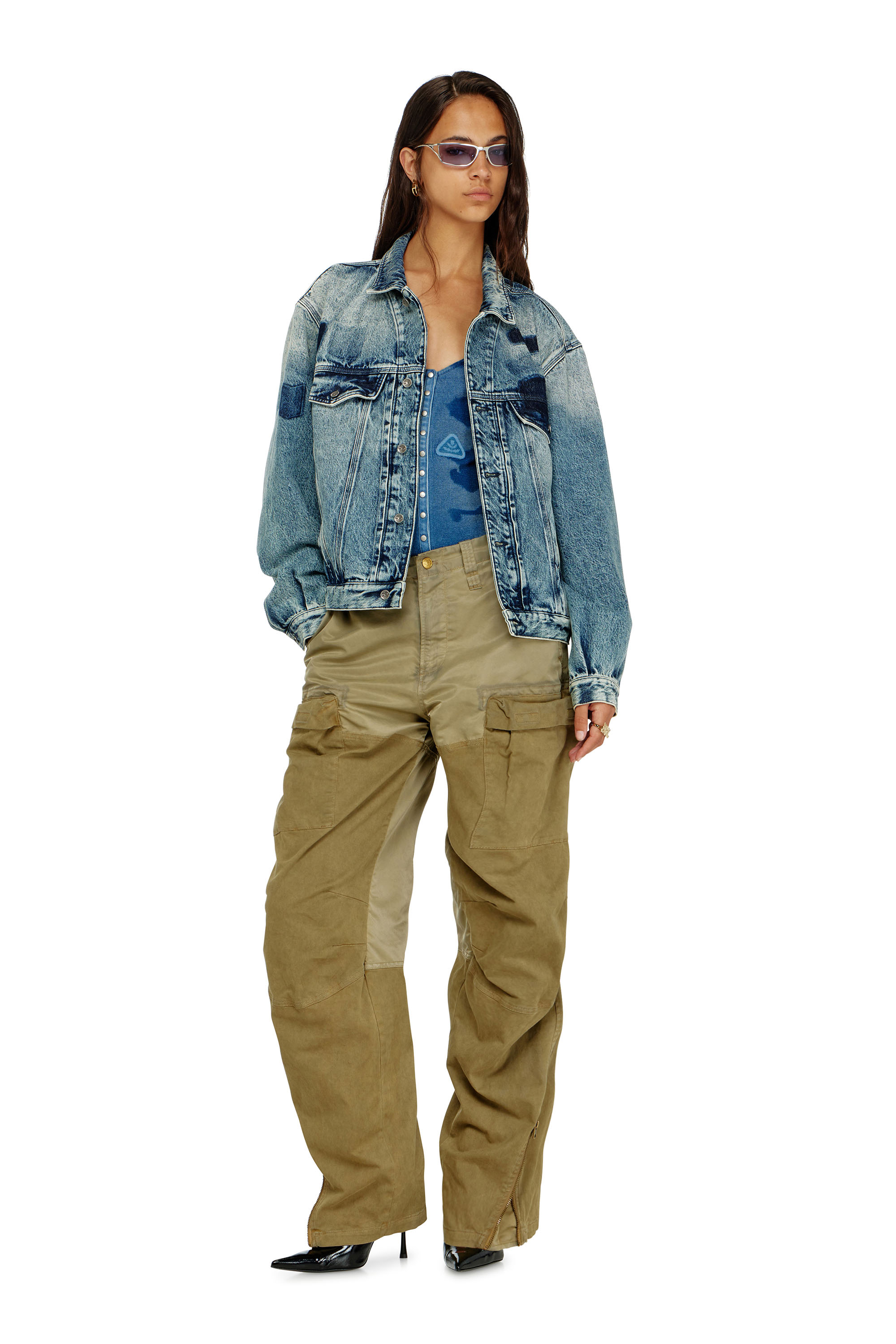 Diesel - T-LEY-AA1, Woman's Bodysuit in ribbed jersey with shadow-patch effects in Medium blue - 2