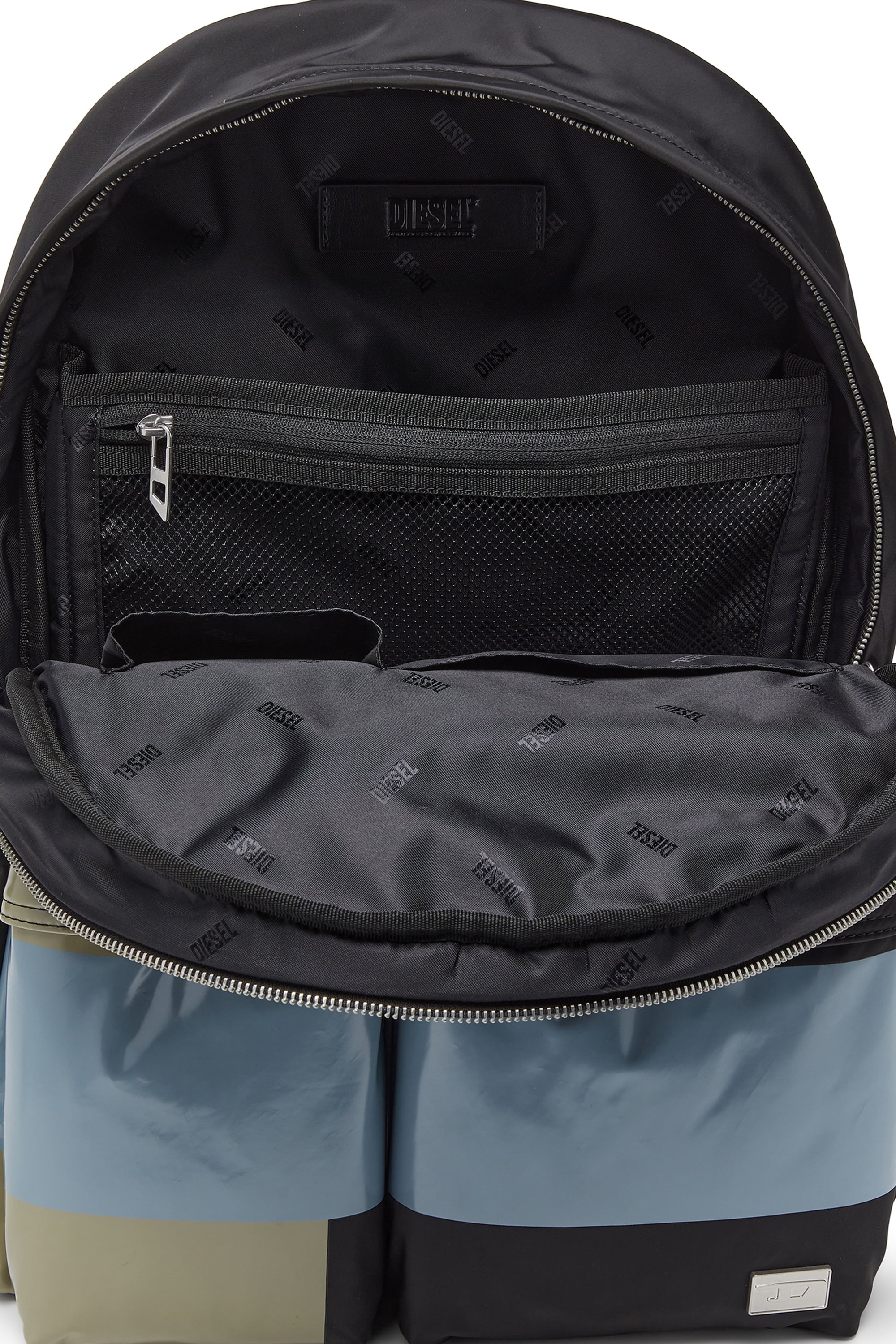 Diesel - MULTI-PKTS BACKPACK X, Unisex's Multi-Pkts - Color-block backpack with multiple pockets in Black/Green - 3