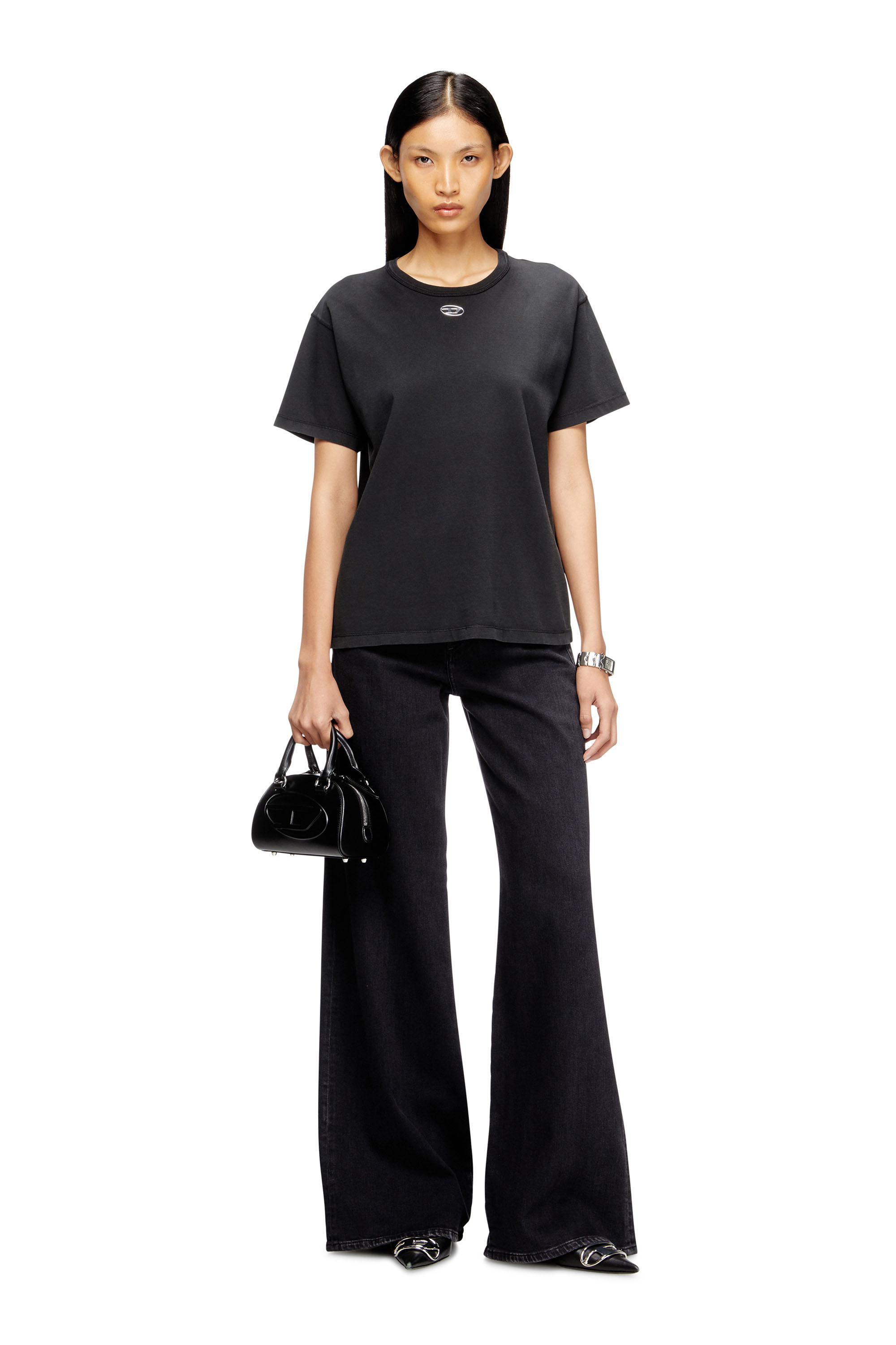 Diesel - T-NORMY-OD-S1, Woman's Cotton T-shirt with metallic Oval D in Black - 2
