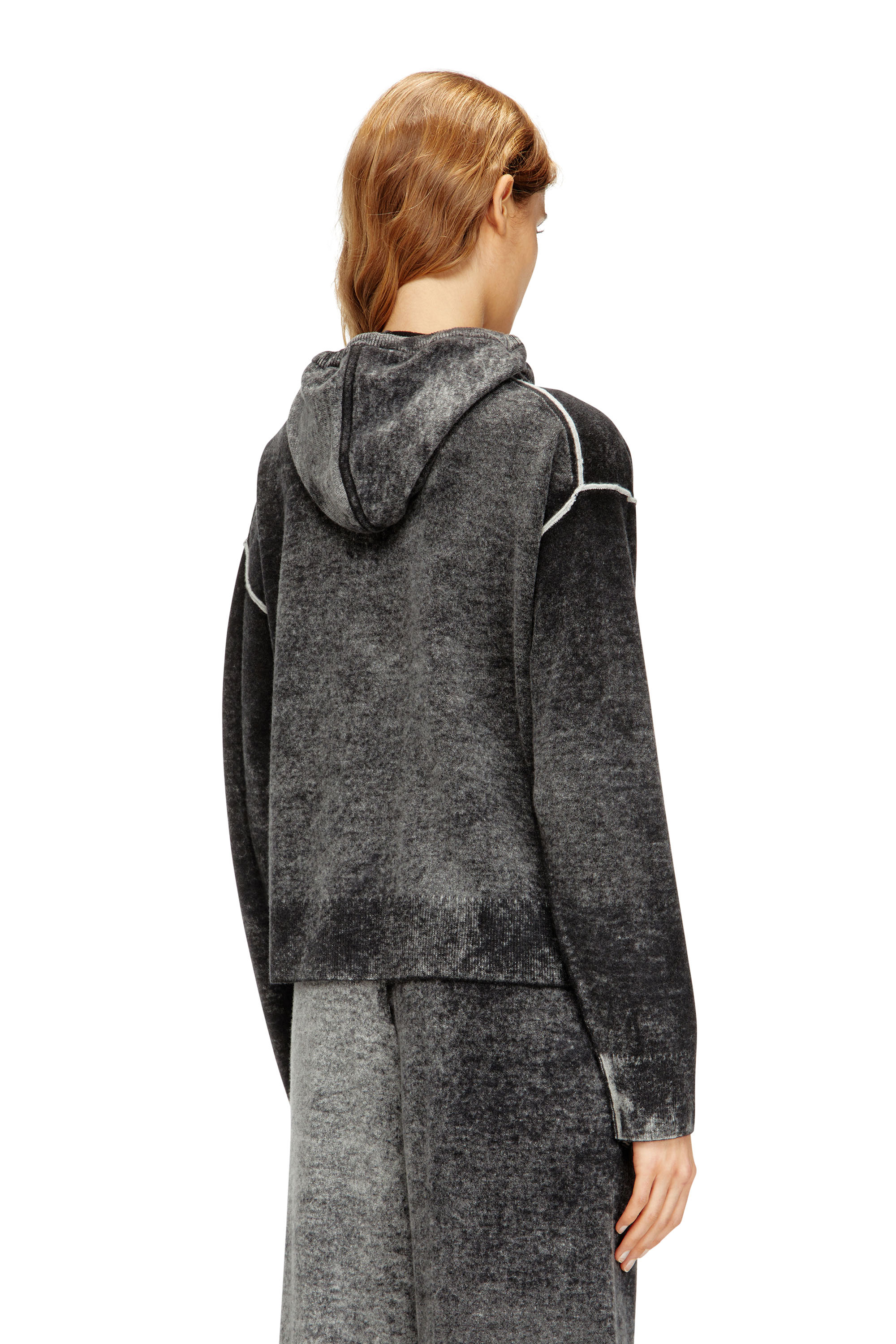 Diesel - M-HERMINE, Woman's Reverse-print hooded cardigan in wool in Black/Grey - 4