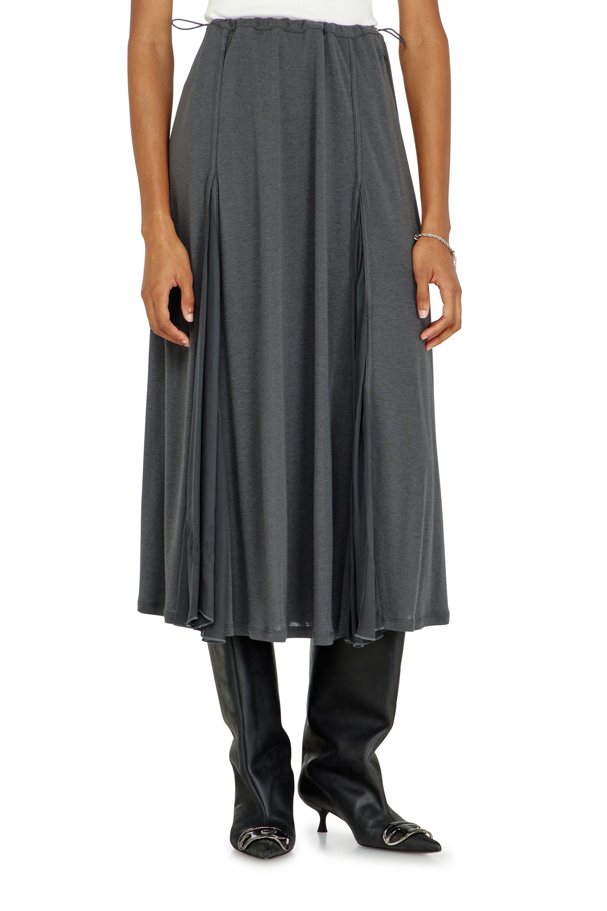 Diesel - O-LONGREI, Woman's Midi skirt in ribbed jersey and chiffon in null - 2