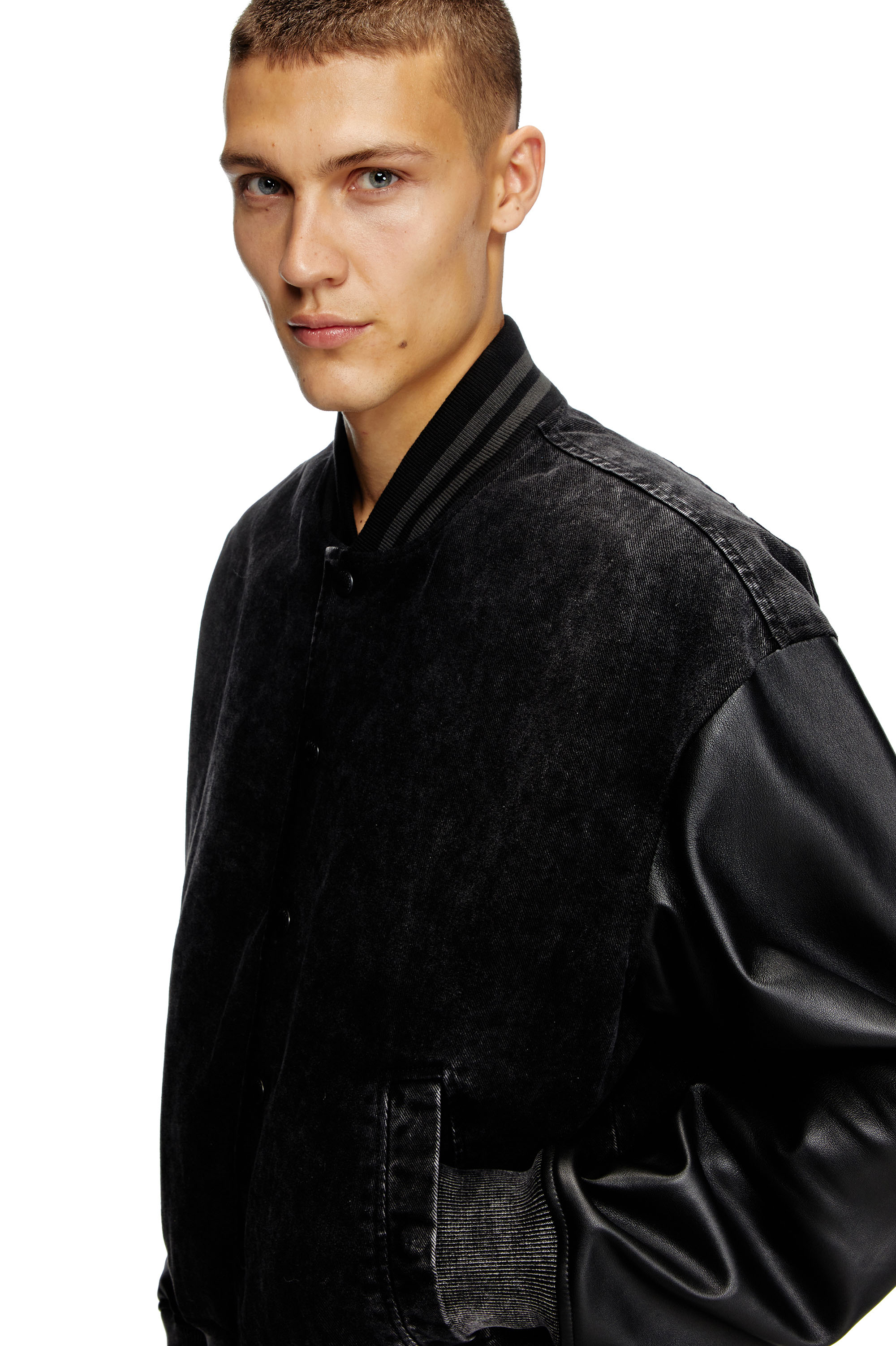 Diesel - L-NYN, Man's Denim and leather bomber jacket in Black - 4