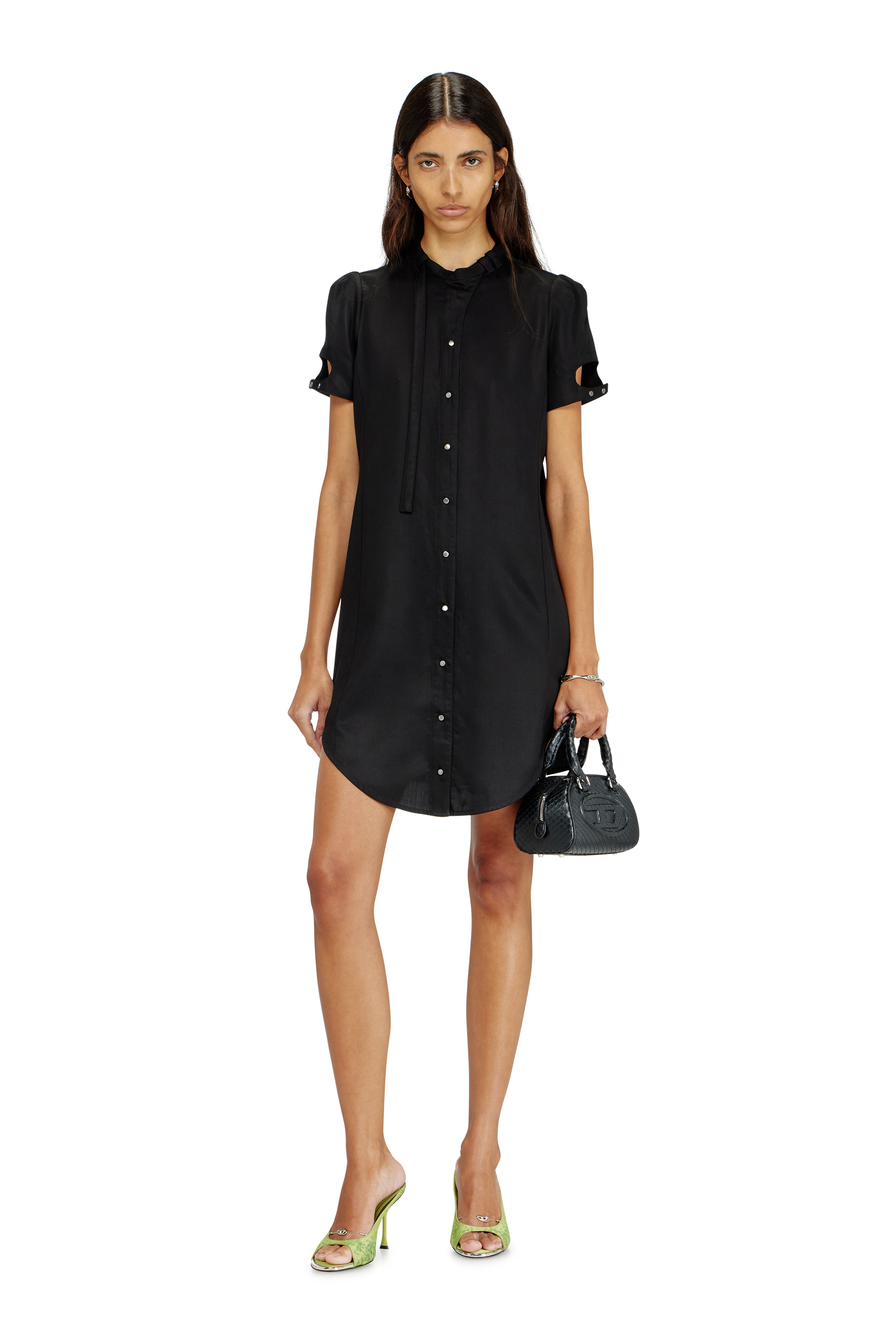 Diesel - 1DR DOME CROSSBODY, Woman's 1DR Dome-Mini bowling bag in snake-effect leather in Black - 3