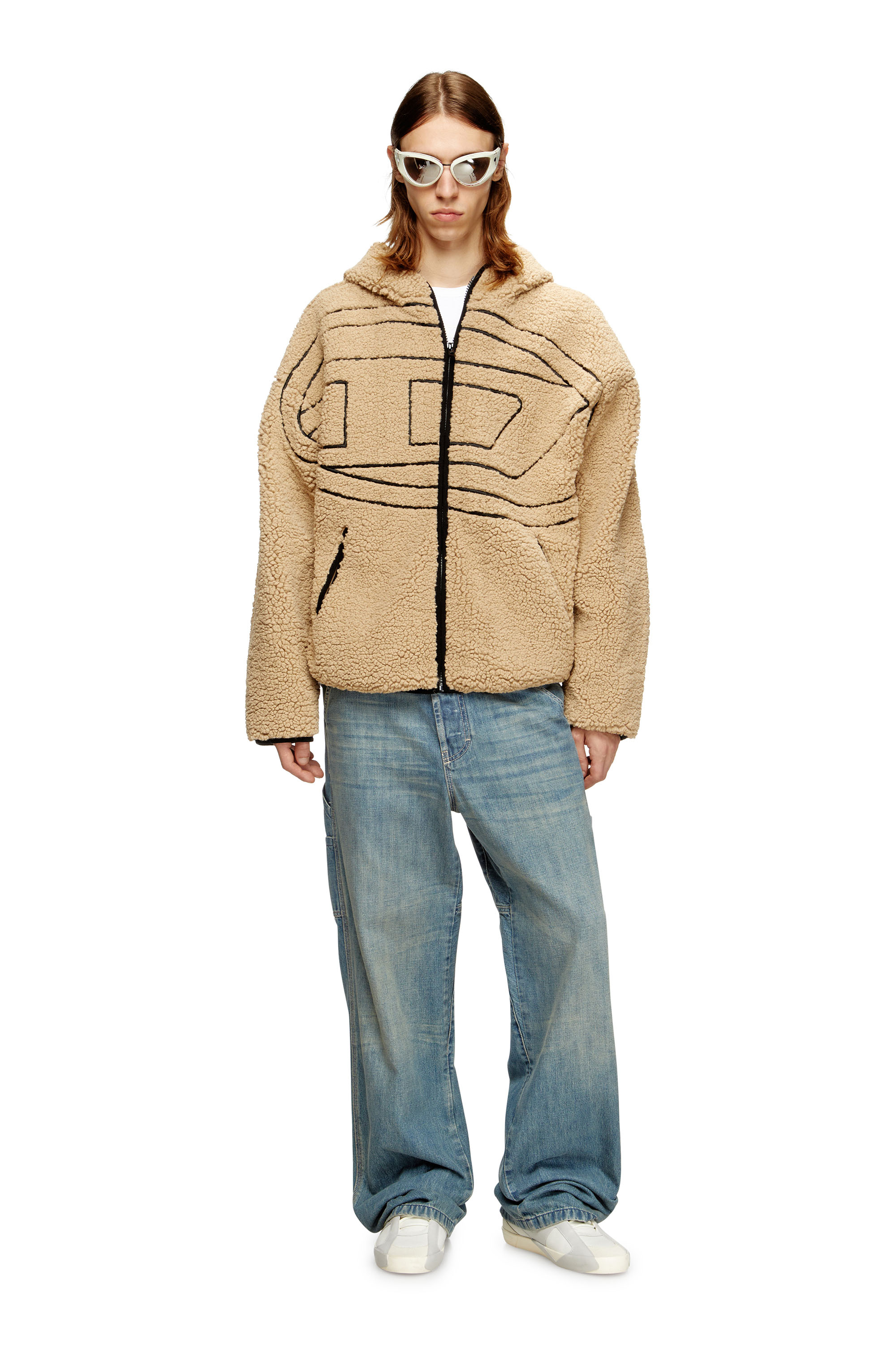 Diesel - S-ZAT, Man's Teddy hoodie sweatshirt in Beige - 1