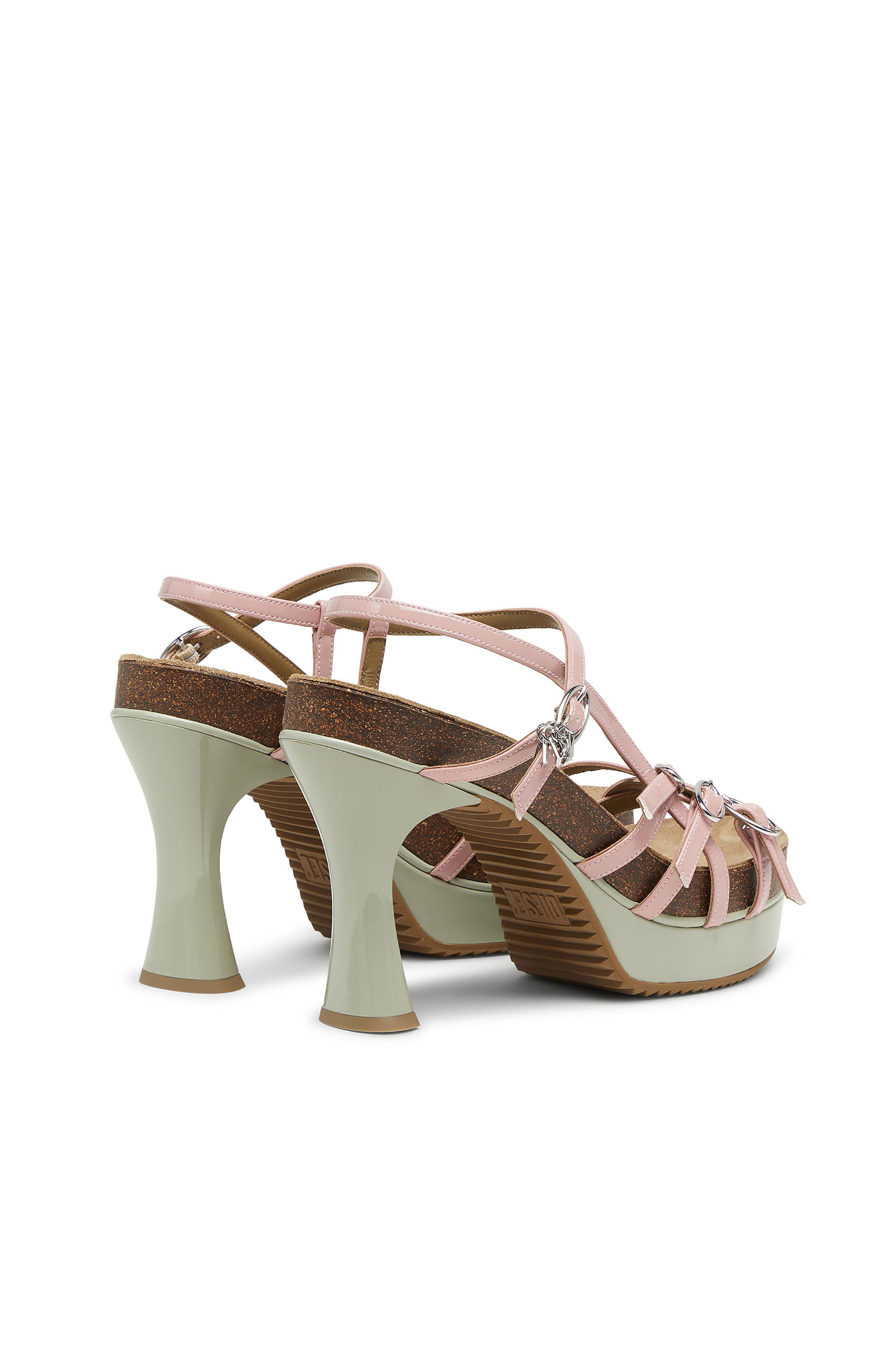 Diesel - D-WOODSTOCK 105 SANDAL, Woman's D-Woodstock-Strappy platform sandals in glossy PU in Pink/White - 4