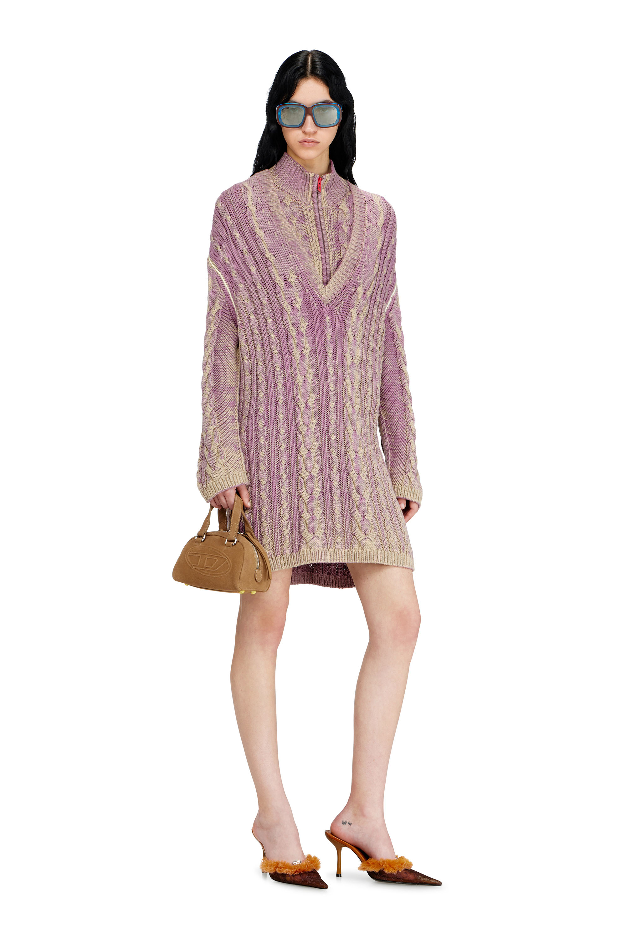 Diesel - M-ELGA, Woman's Short sweater dress in cable knit in Lilac - 2