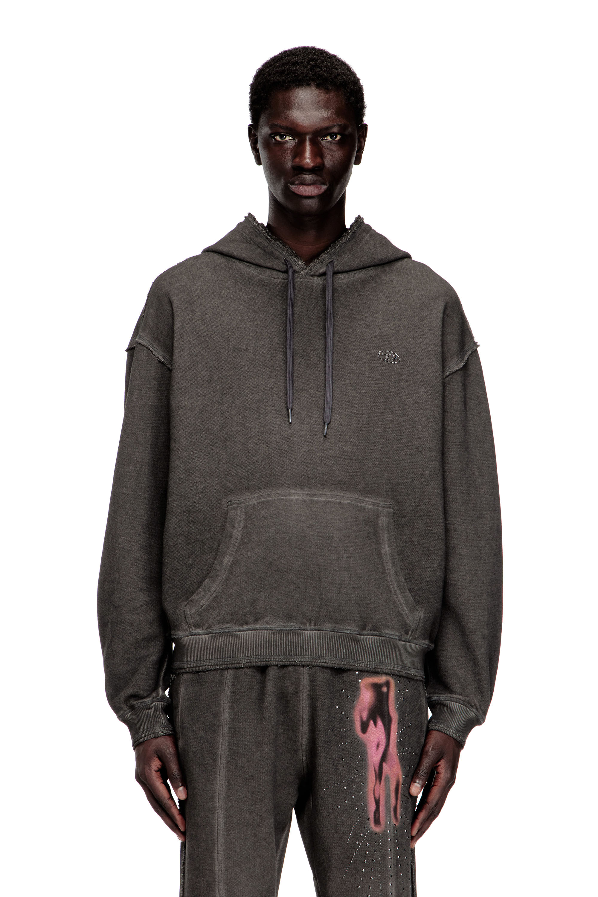 Diesel - S-QUINN-HOOD, Man's Hoodie with print and studs in Grey - 1