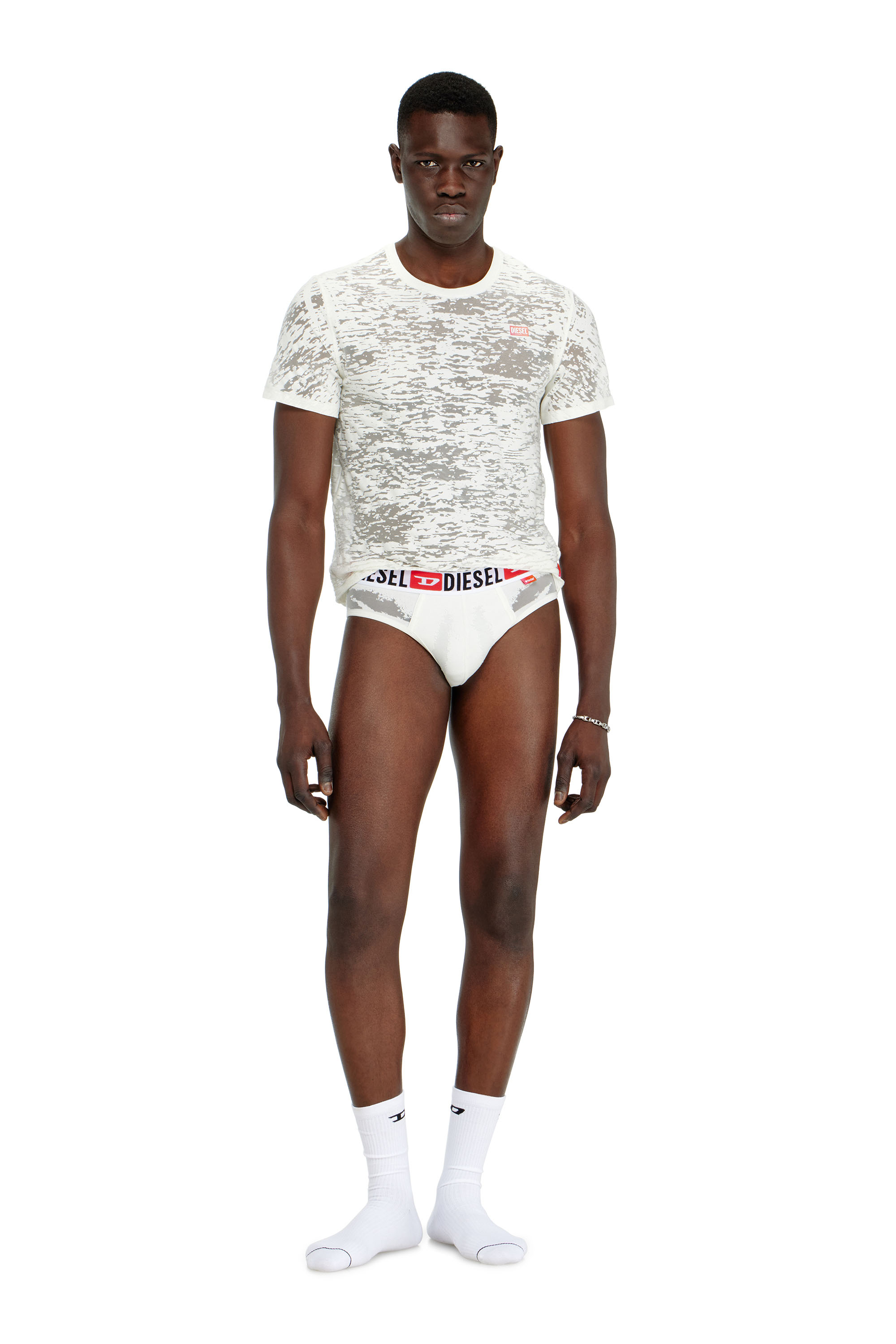 Diesel - PR-ANDRE, Man's Briefs with sheer devor&eacute; effect in White - 1