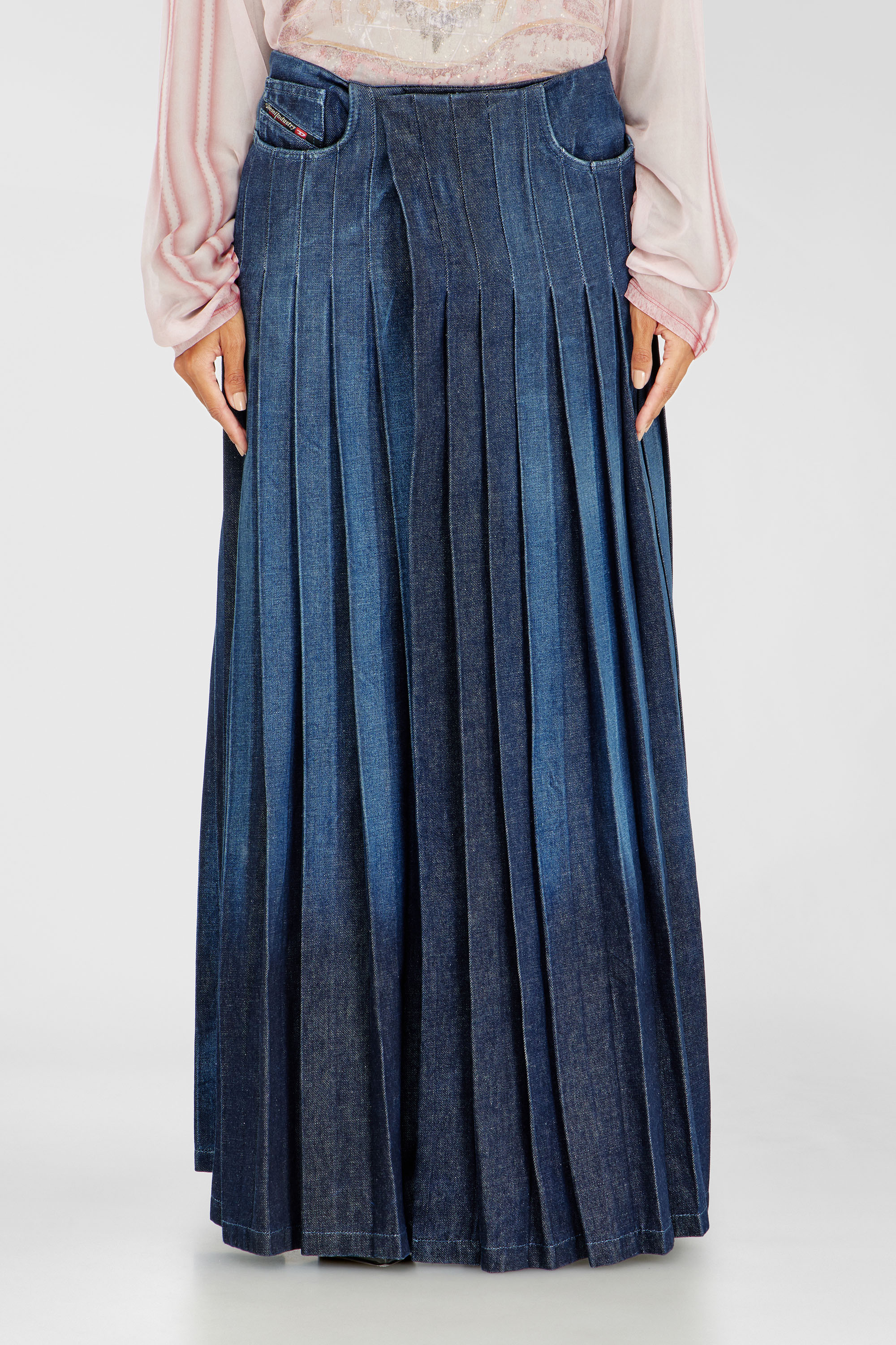 Diesel - D-QUILTY-FSJ1, Unisex's Long wrap skirt in pleated denim in Dark Blue - 1