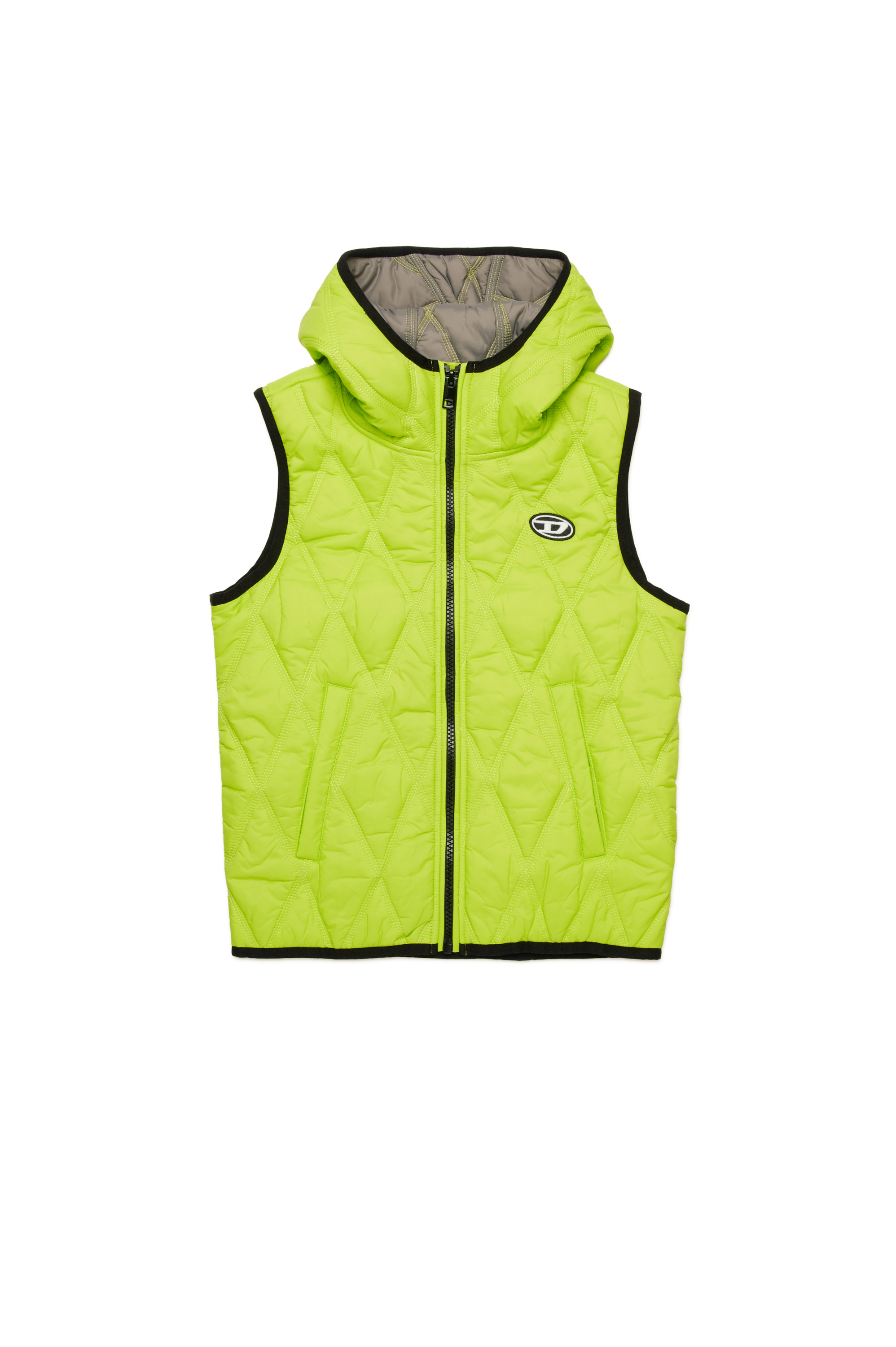 Diesel - JFOSSIR, Unisex's Light hooded quilted vest in Green Fluo - 1