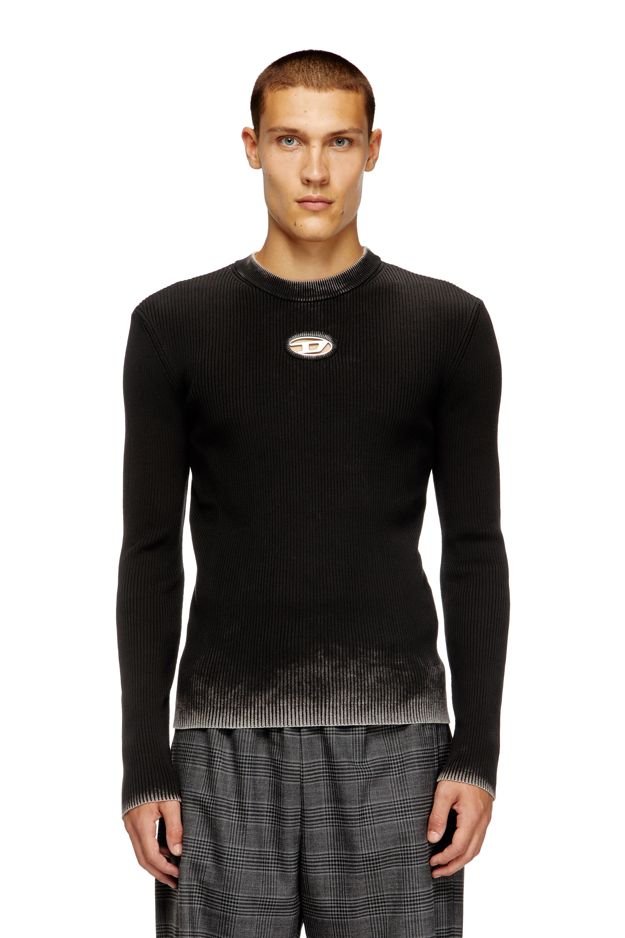 Diesel - K-DARIN-A, Man's Cut-out jumper with Oval D in Black - 3