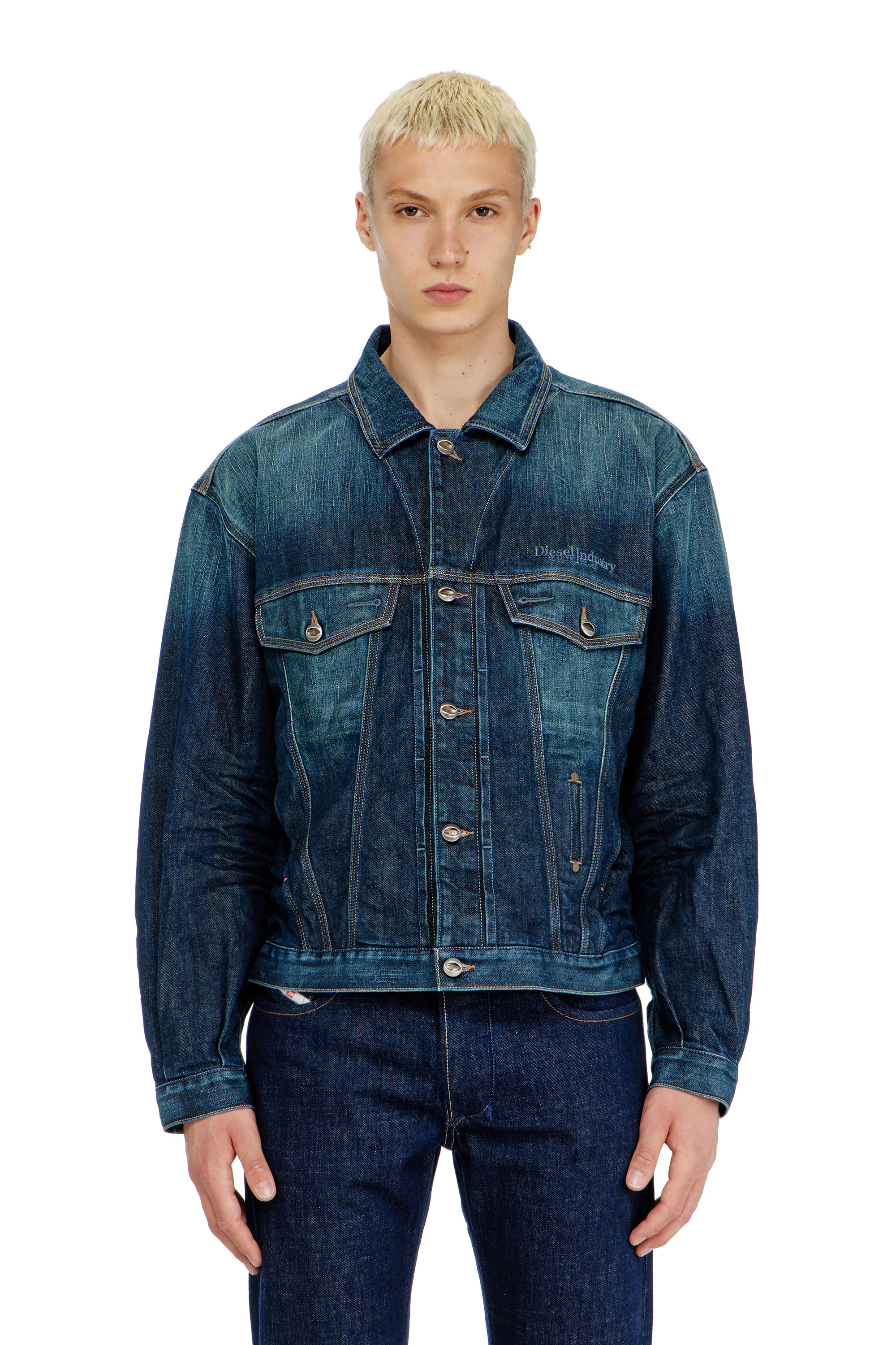 Diesel - D-DENVER-CL, Unisex's Trucker jacket in selvedge denim in Dark Blue - 1