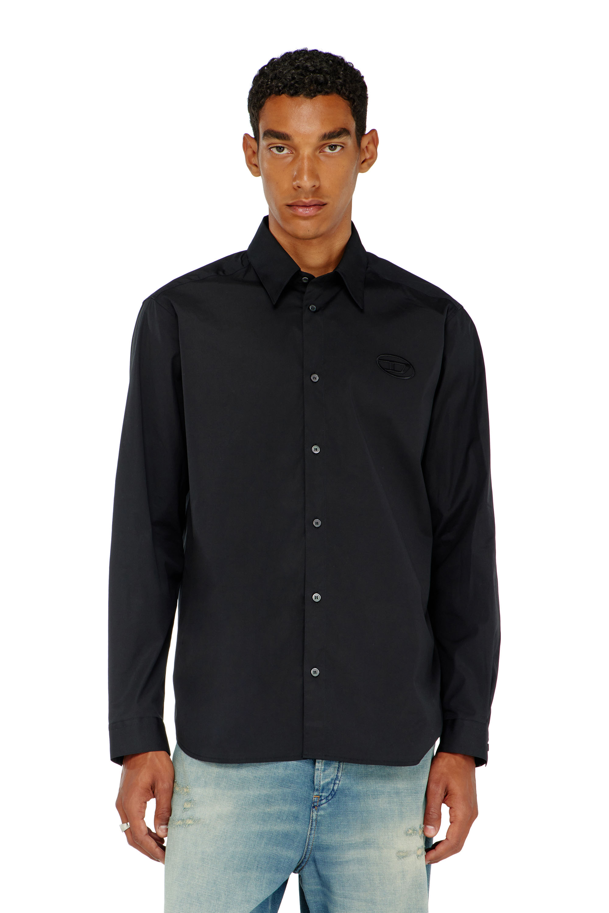 Diesel - S-SIMPLY-GSBH, Man's Stretch poplin shirt with embroidery in Black - 1
