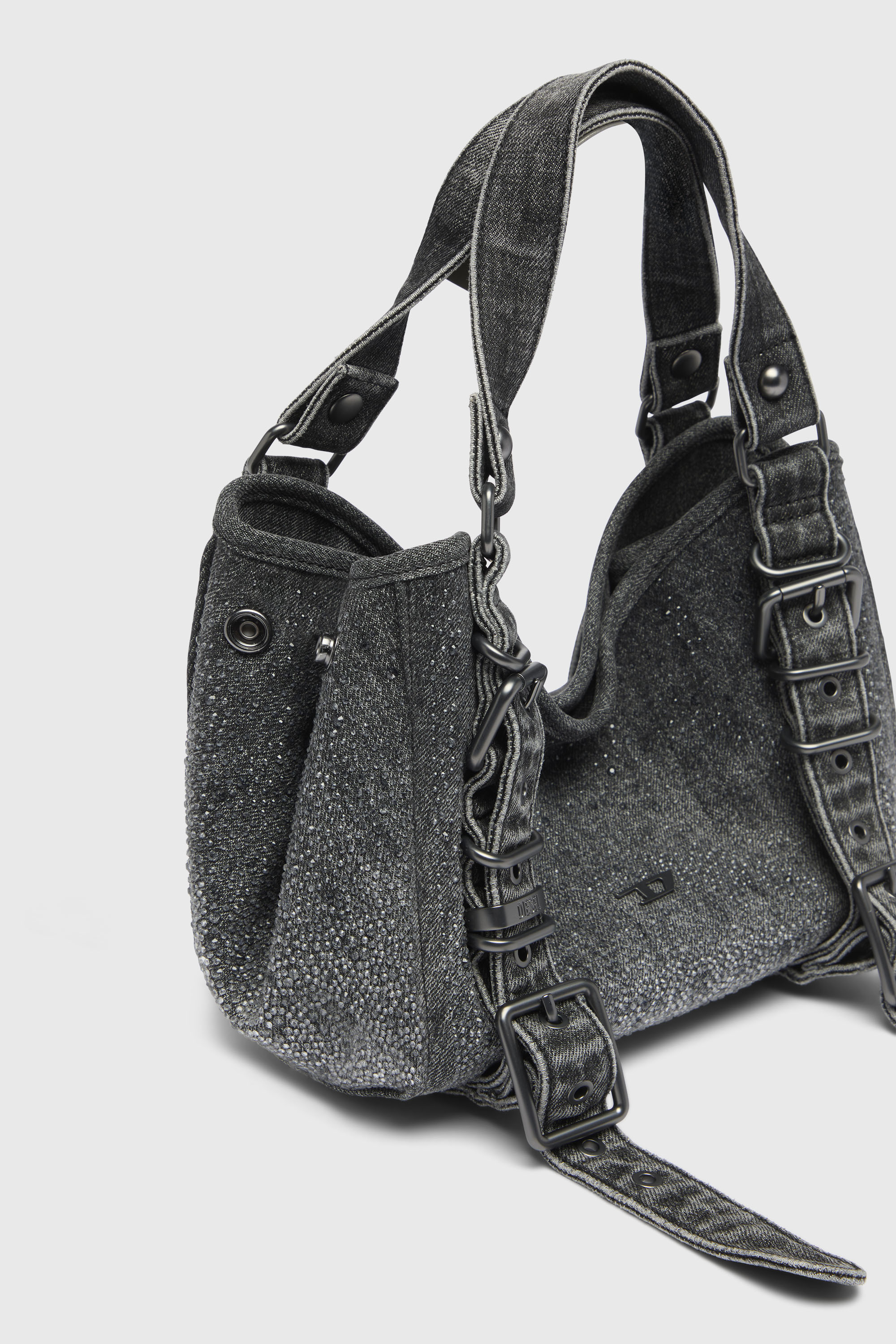 Diesel - D-ONE TOPHANDLE S, Woman's D-One-Small top-handle bag in crystal solarised denim in Black - 7