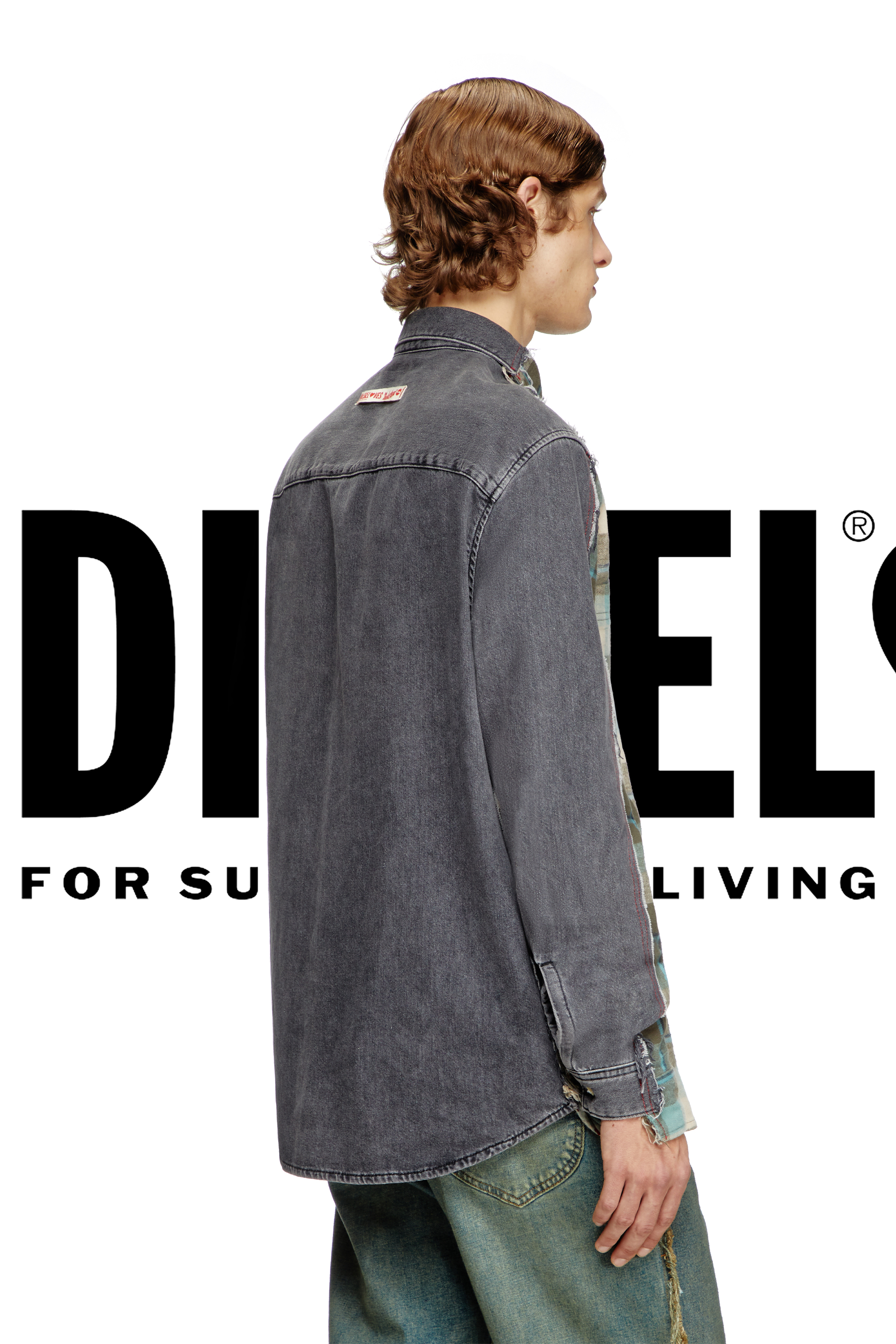 Diesel - Shirt Dieseloves 2B, Unisex's Check and denim shirt in Green/Black - 5