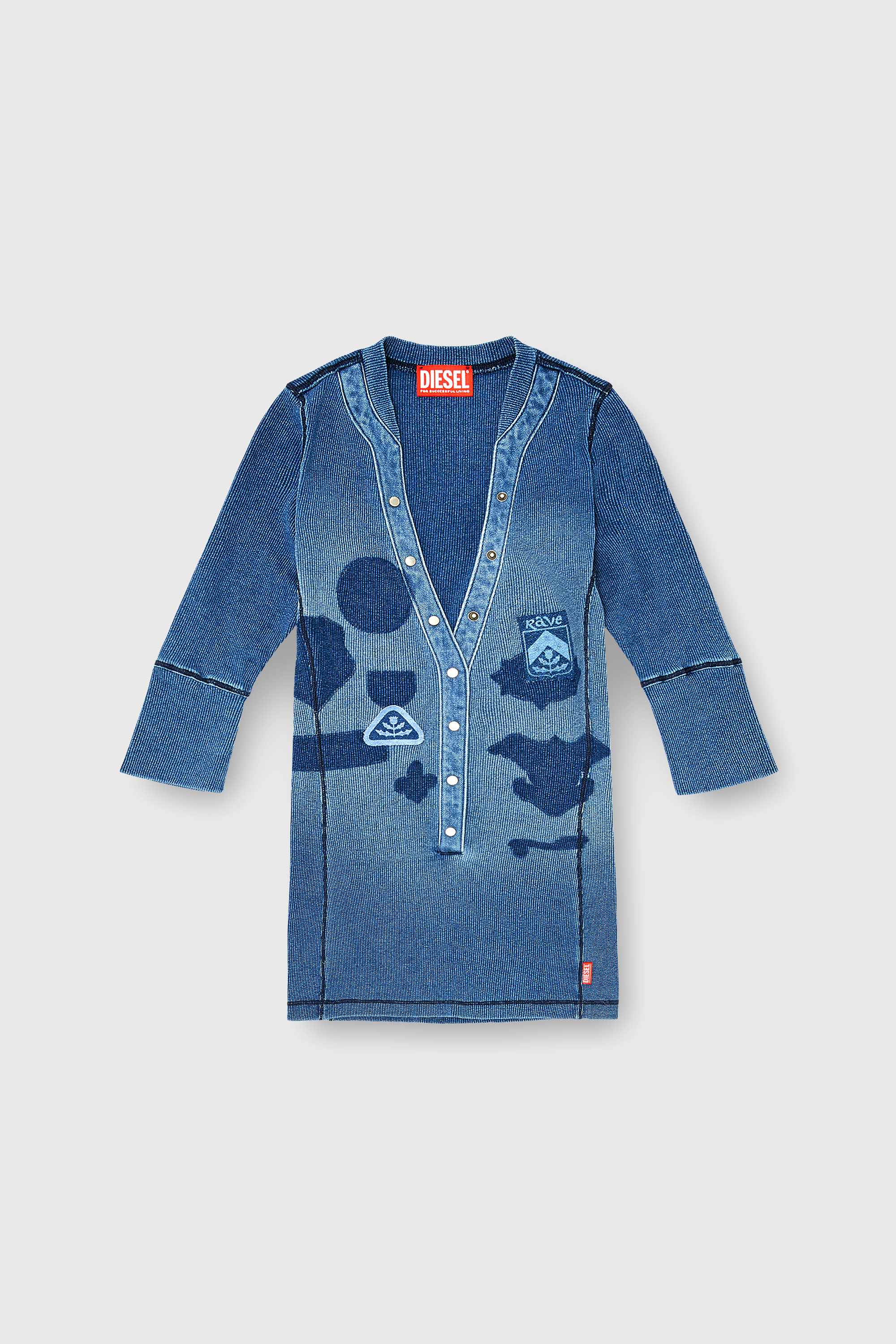Diesel - T-EREME, Woman's Henley top with shadow-patch effects in Medium blue - 2