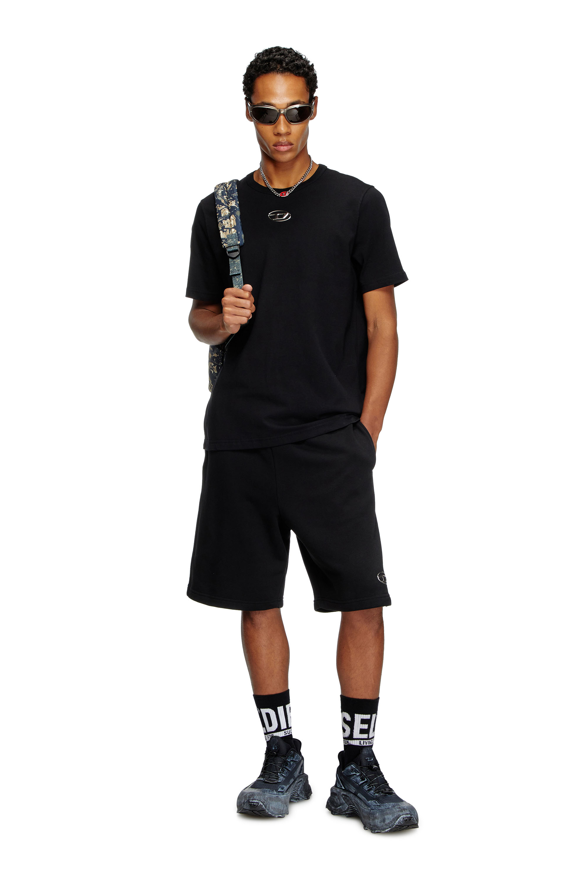 Diesel - P-MARSHY-OD, Man's Sweat shorts with silver Oval D in Black - 1