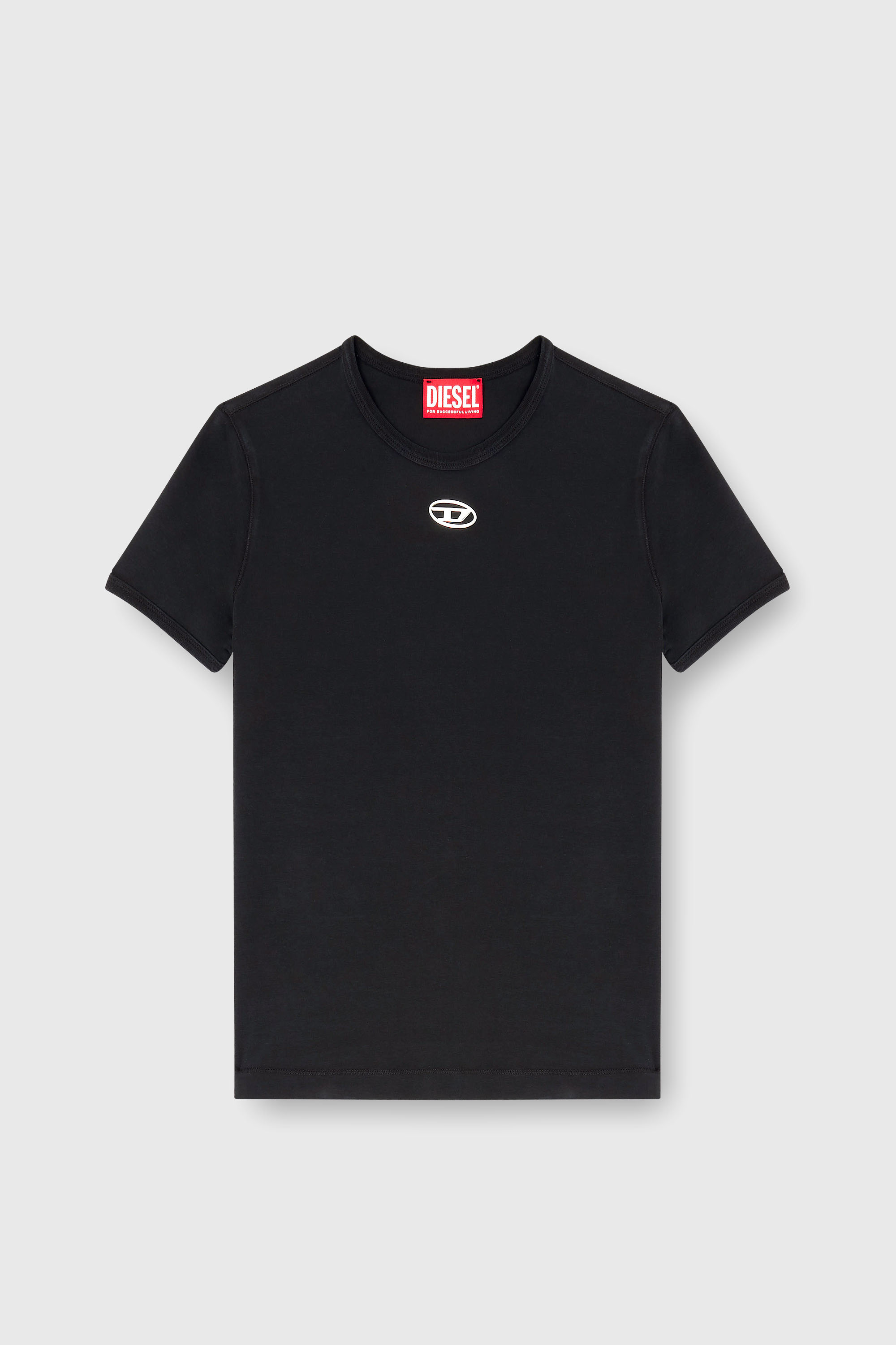 Diesel - T-UNCUTIESLONG-OD, Woman's Slim T-shirt with metallic Oval D in Black - 2